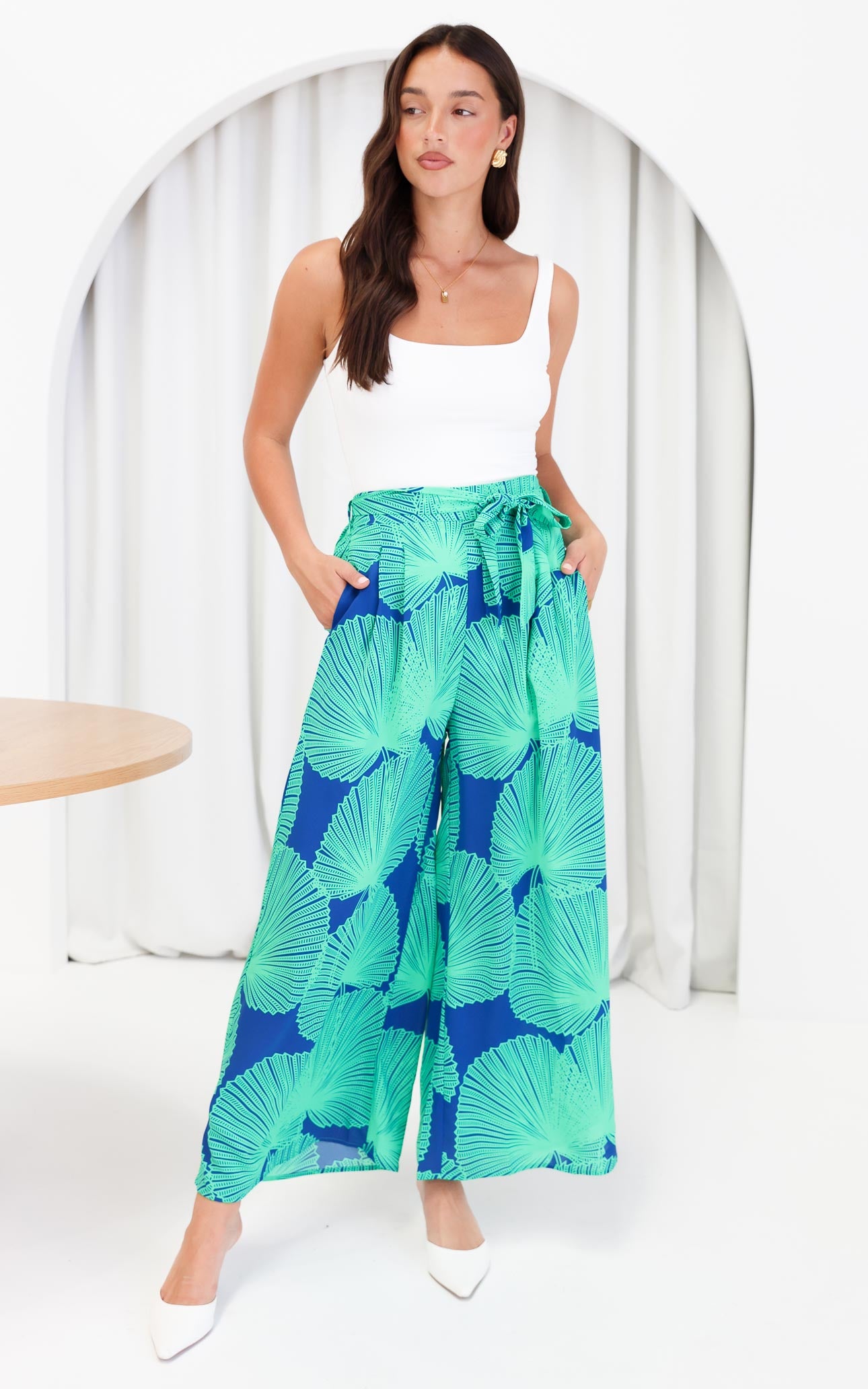 (Preorder) Paradise Lily Wide Leg Pants - Blue Green Print