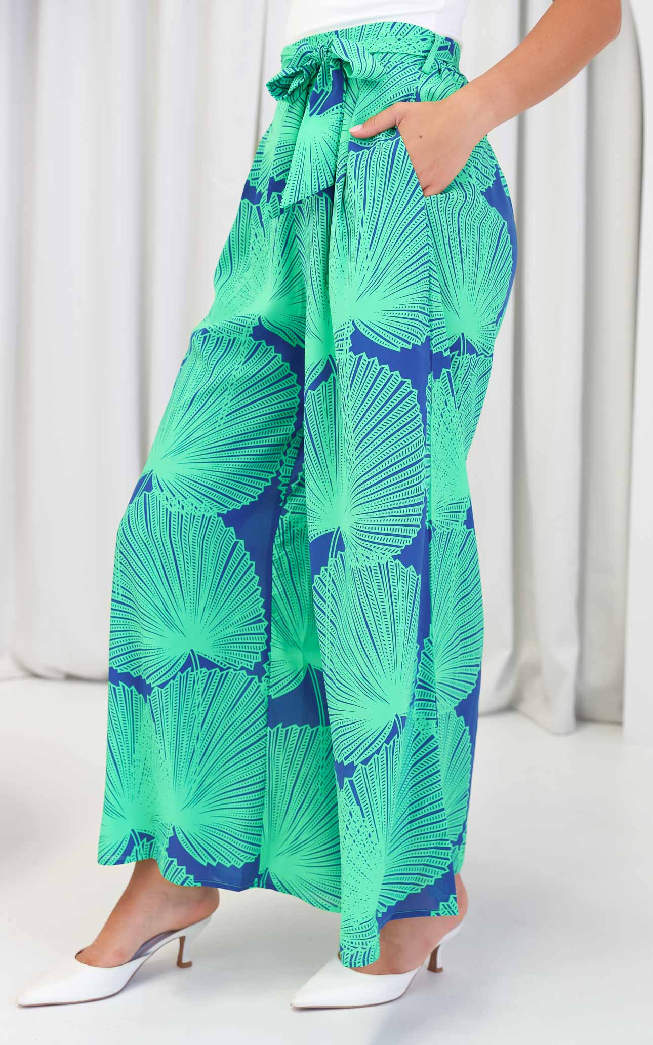 Paradise Lily Wide Leg Pants - Blue Green Print