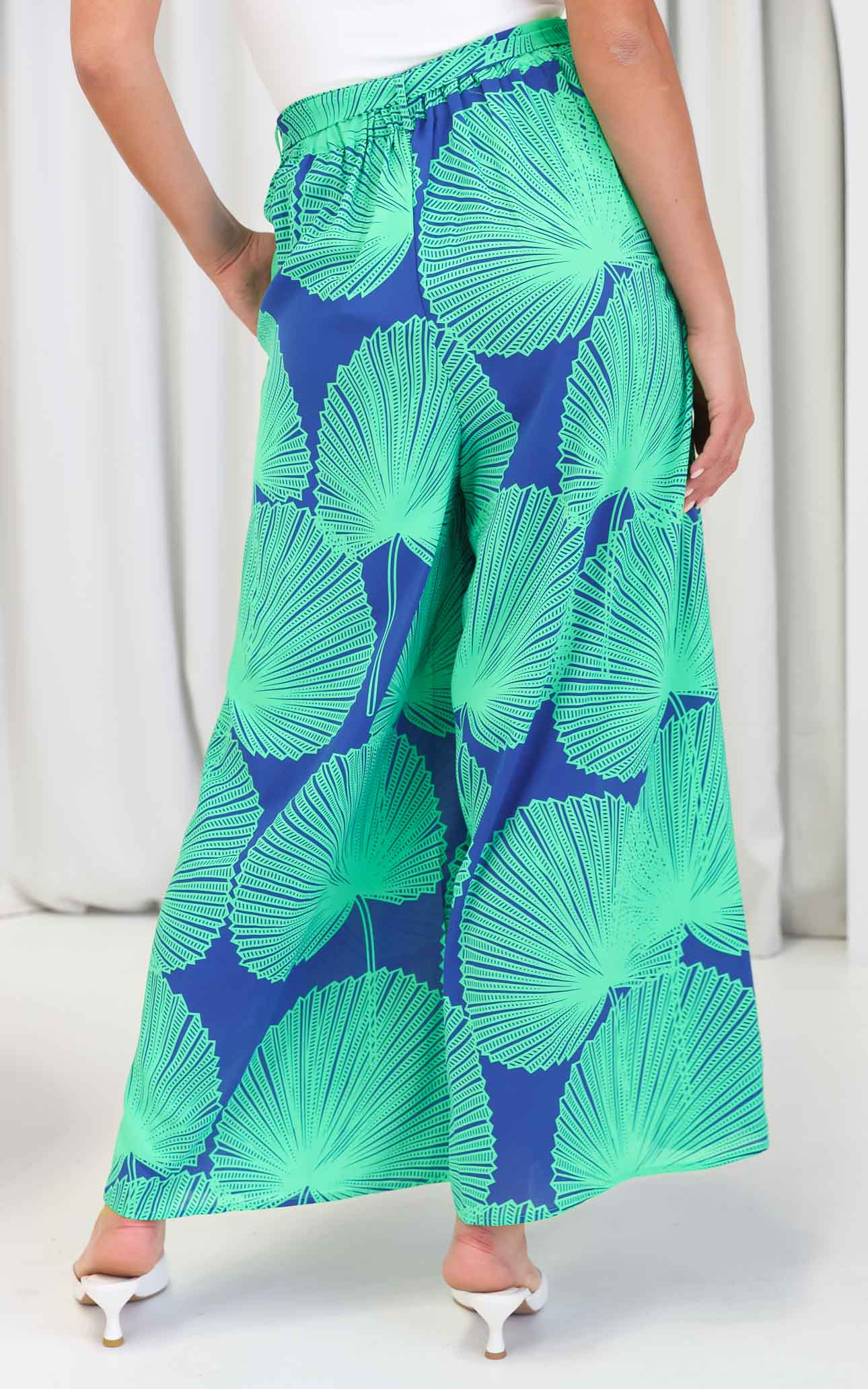 Paradise Lily Wide Leg Pants - Blue Green Print