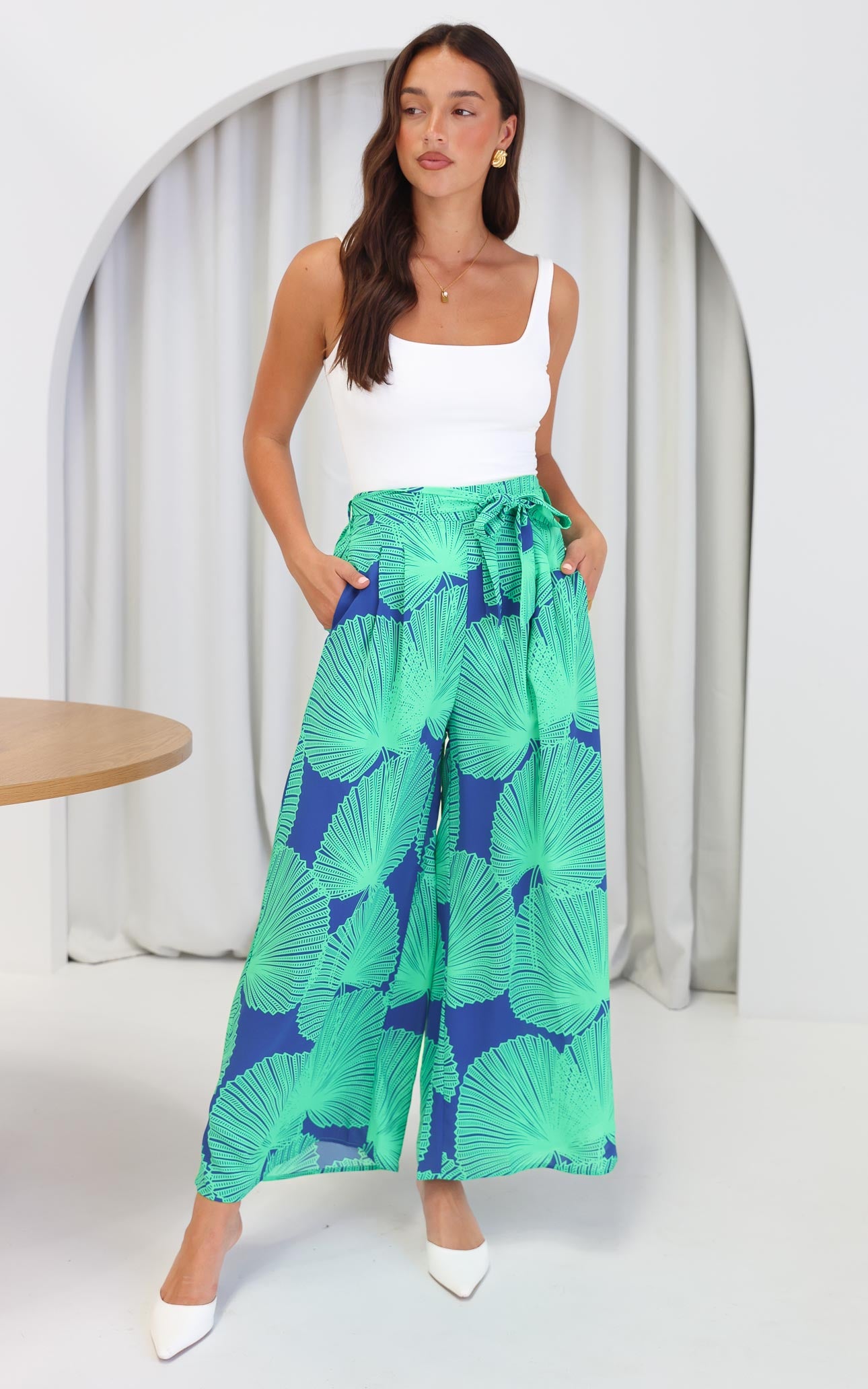 Paradise Lily Wide Leg Pants - Blue Green Print