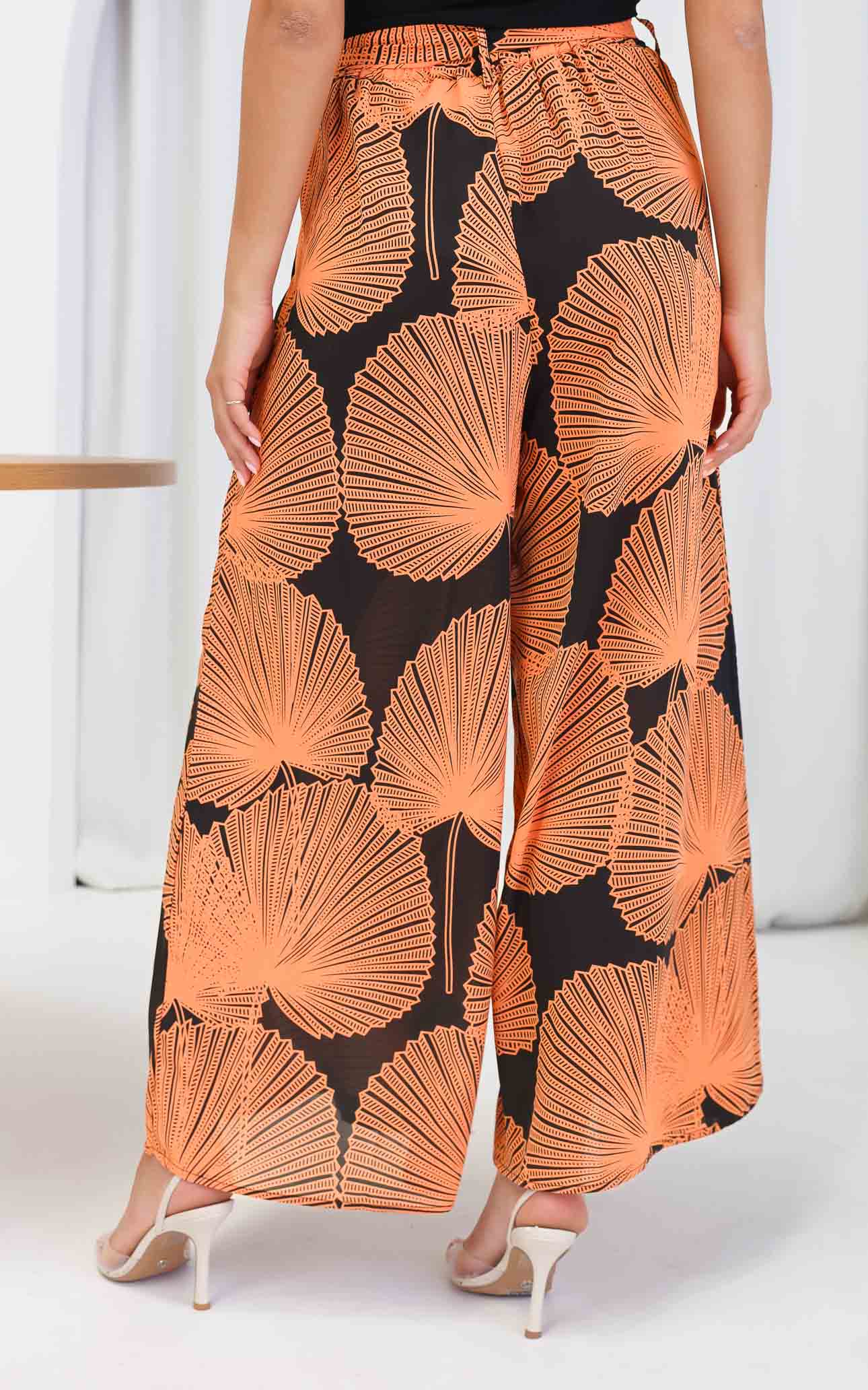 Paradise Lily Wide Leg Pants - Black Orange Print