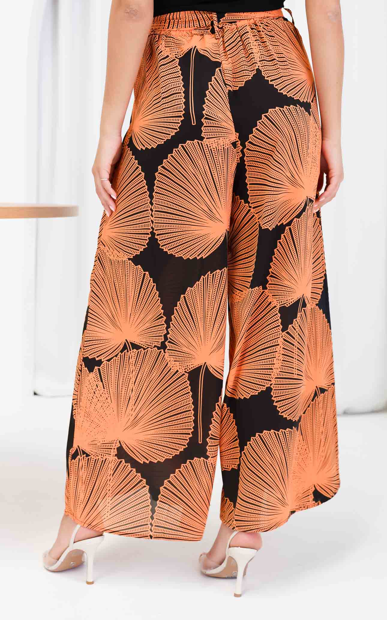 (Preorder) Paradise Lily Wide Leg Pants - Black Orange Print