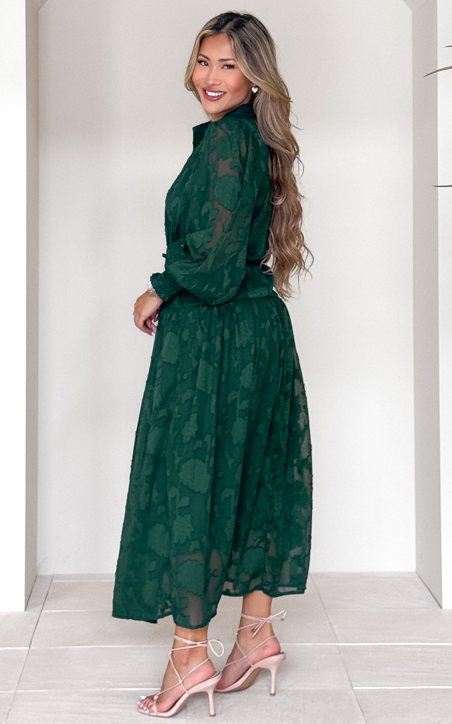 Paula Maxi Dress - Green Emerald Floral Texture