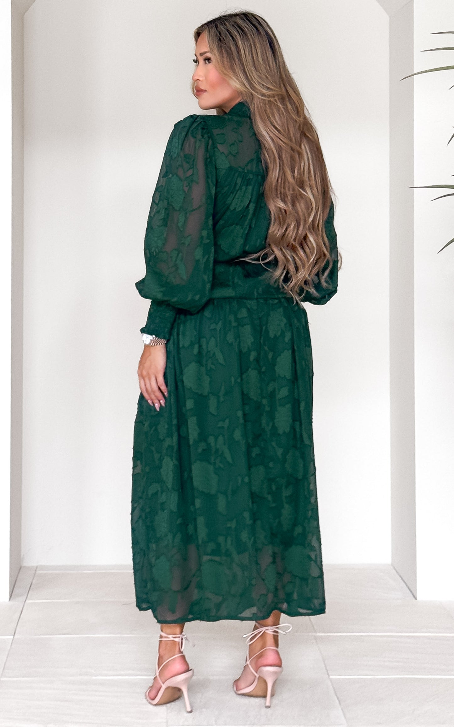 Paula Maxi Dress - Green Emerald Floral Texture