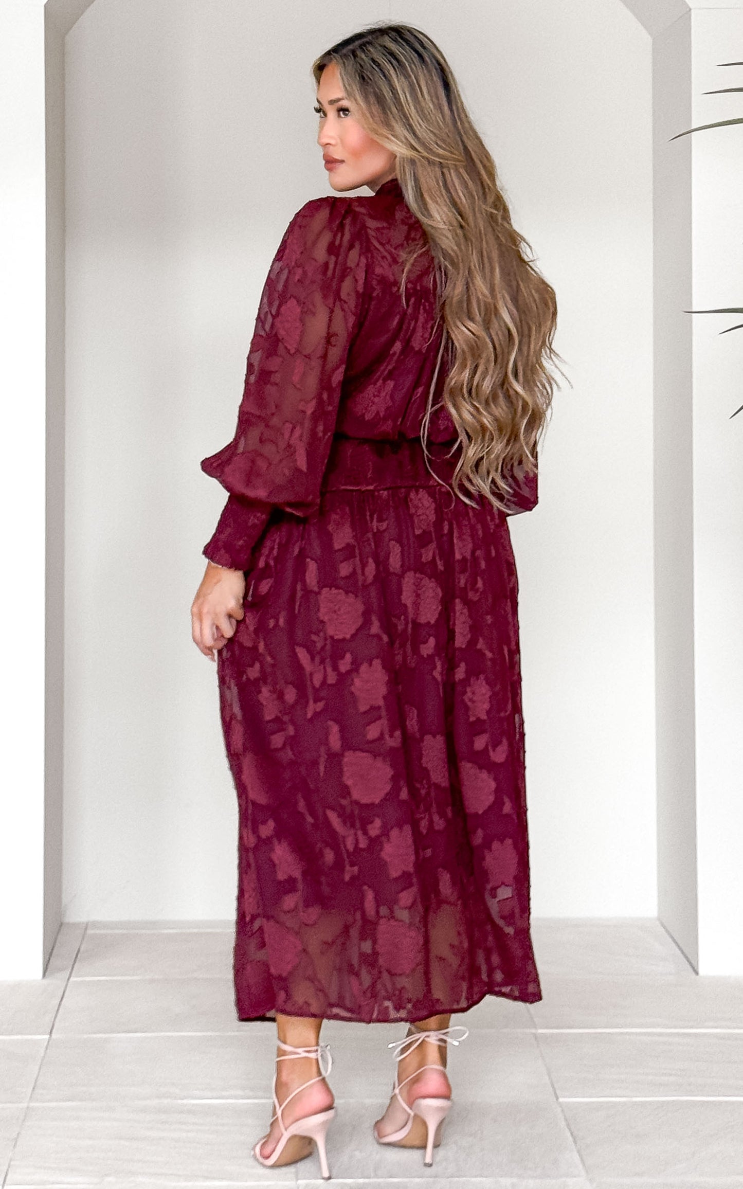 Paula Maxi Dress - Wine Floral Texture