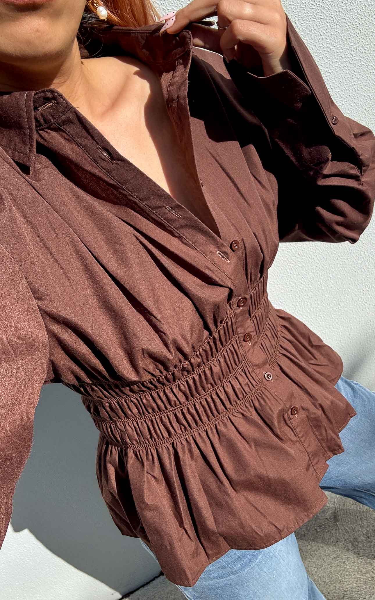 Vera Shirt Blouse - Chocolate Brown