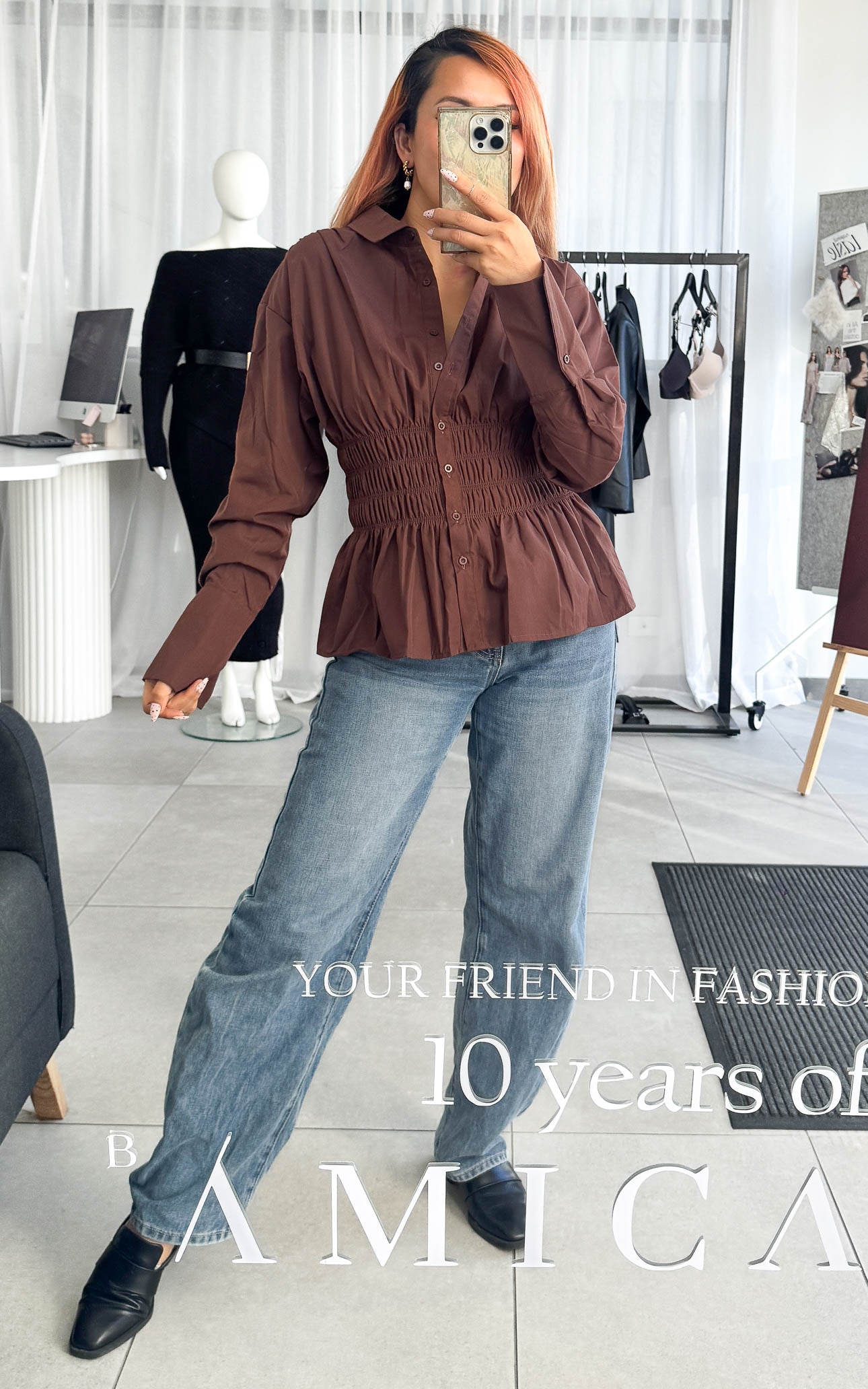 Vera Shirt Blouse - Chocolate Brown