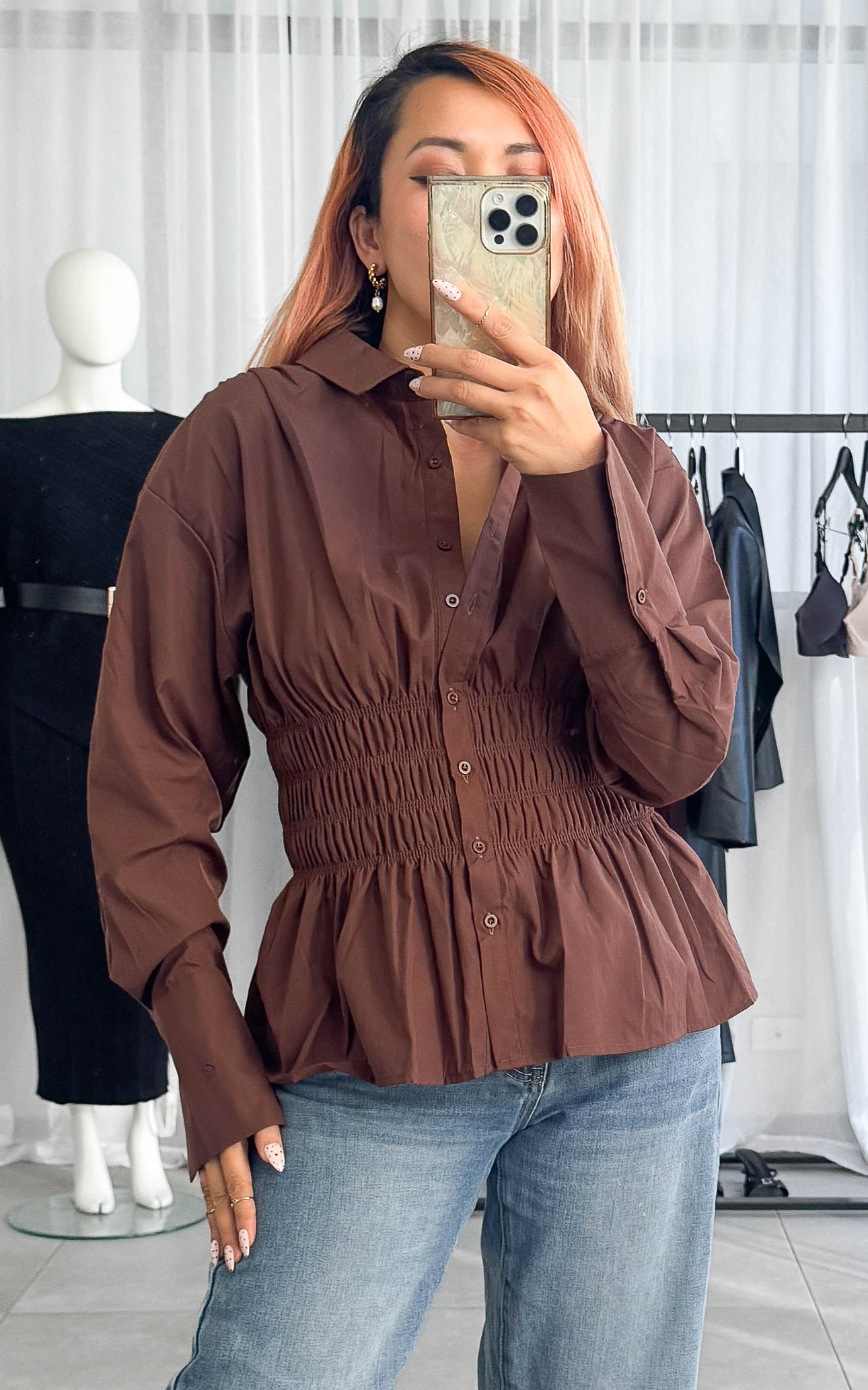Vera Shirt Blouse - Chocolate Brown