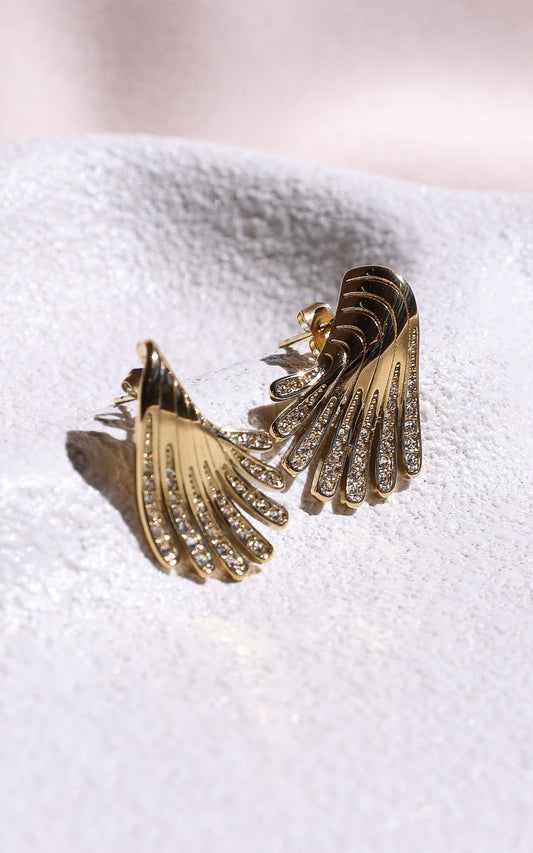 Peacock Stud Earrings - Gold Wing Diamante
