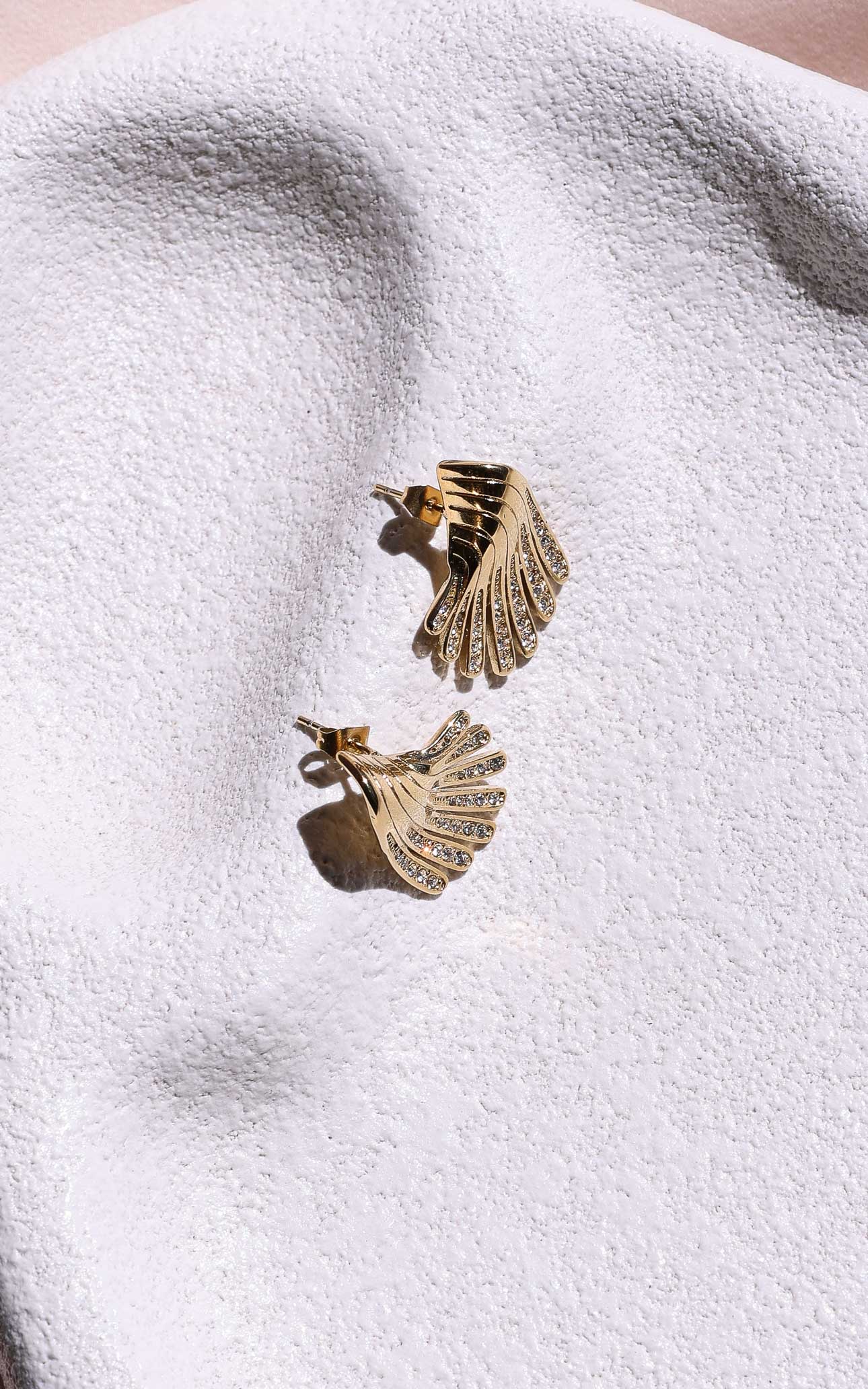 Peacock Stud Earrings - Gold Wing Diamante