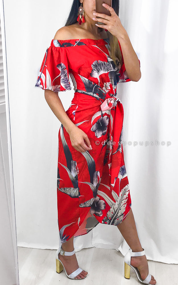 Penelope Wrap Dress - Red Print