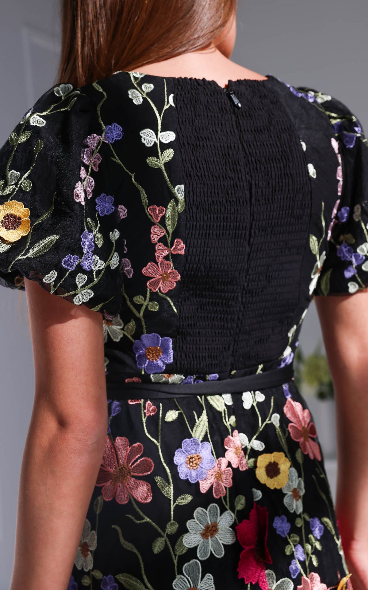 Peony Midi Dress - Black Multi Floral