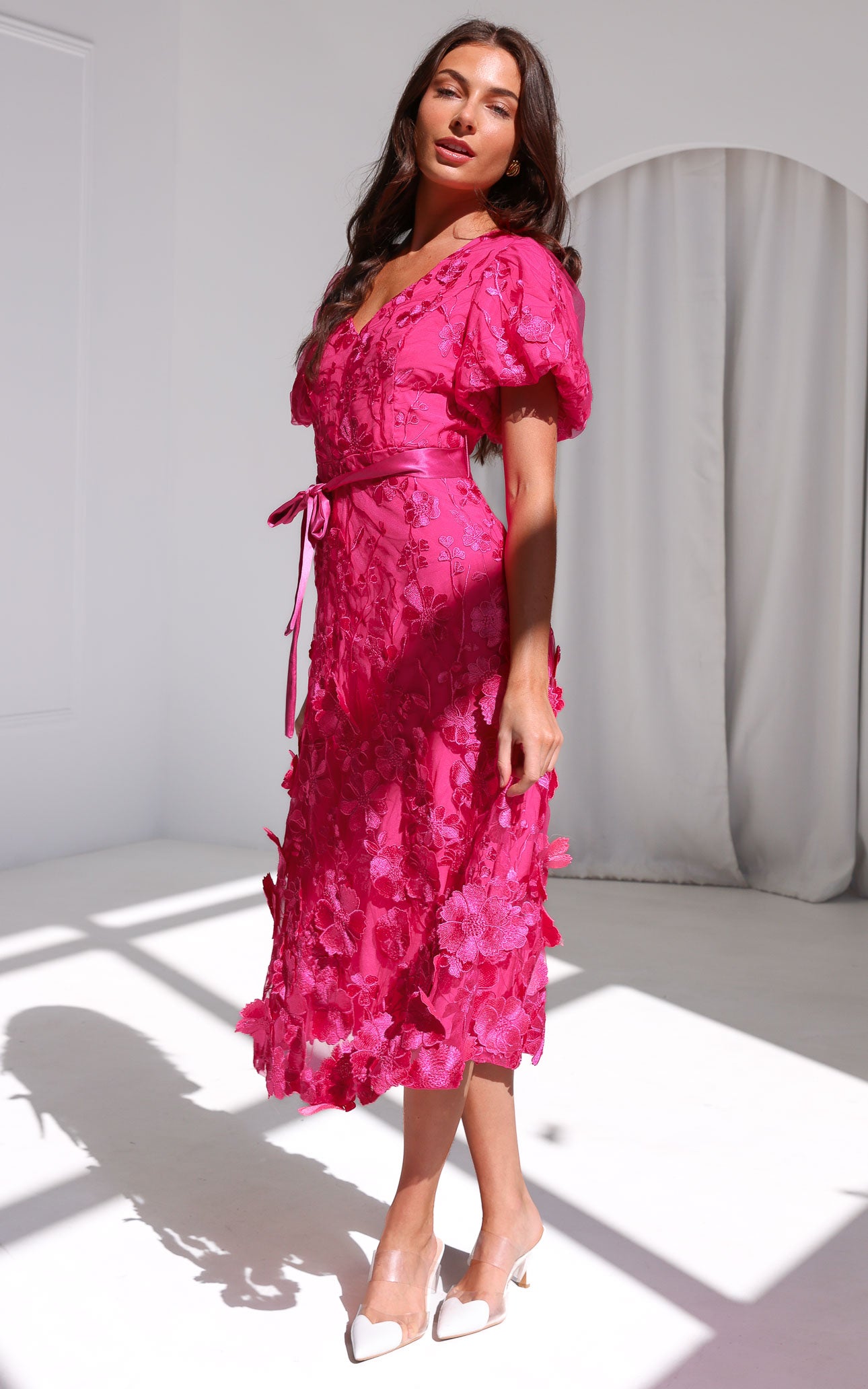 Peony Midi Dress - Hot Pink
