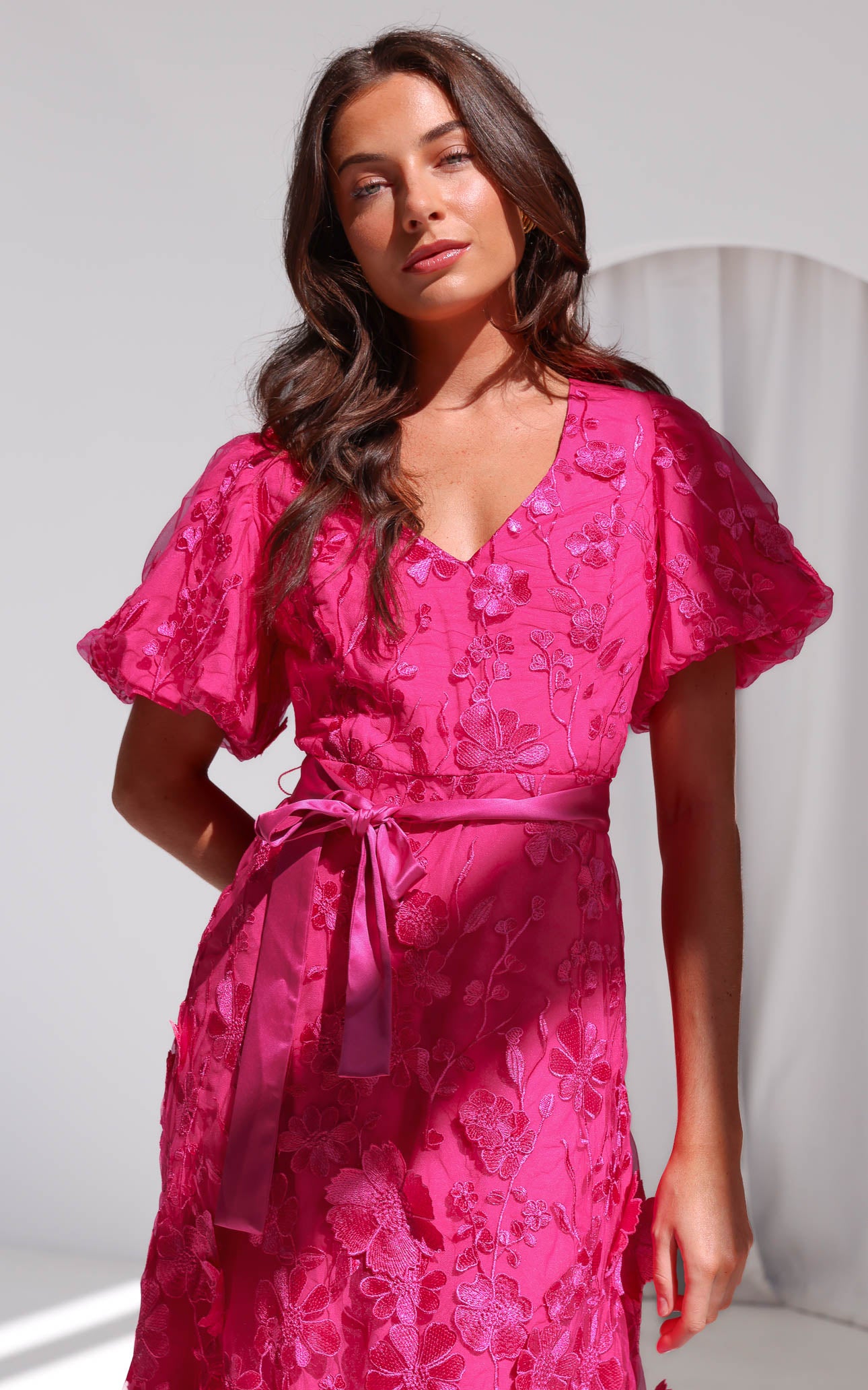 Peony Midi Dress - Hot Pink