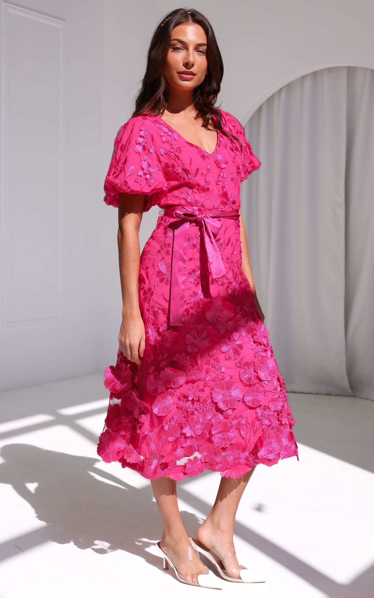 Peony Midi Dress - Hot Pink