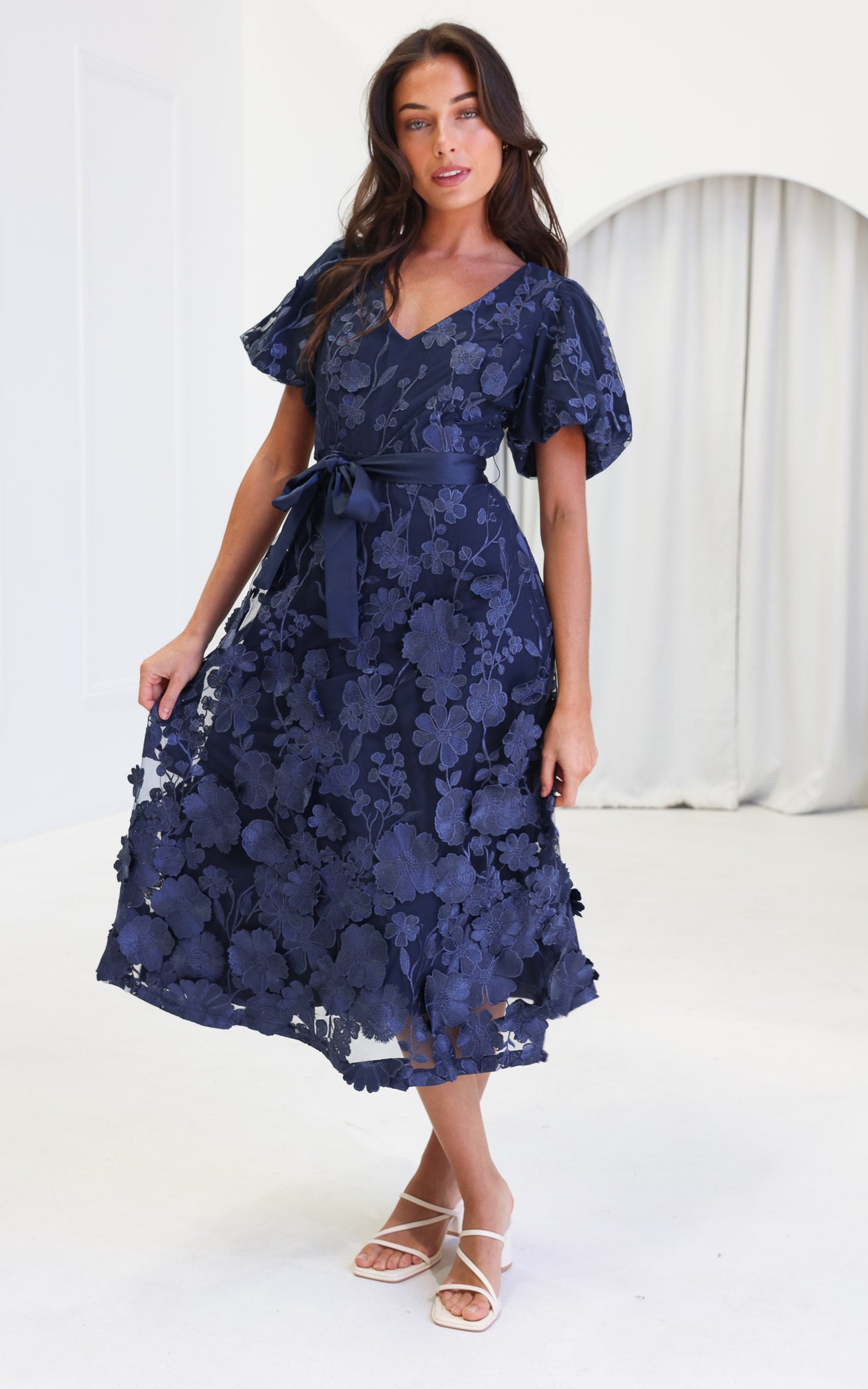 Peony Midi Dress - Navy Floral