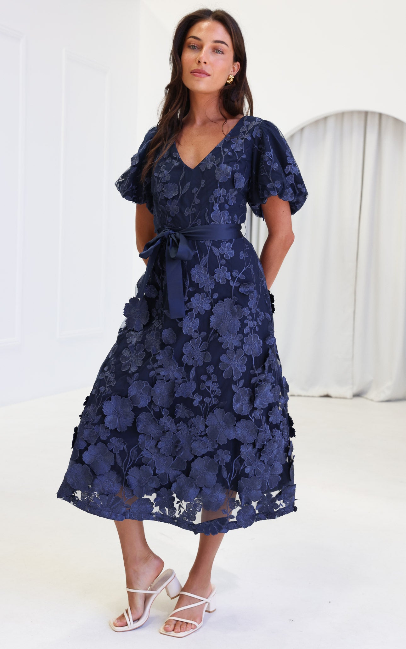 Peony Midi Dress - Navy Floral
