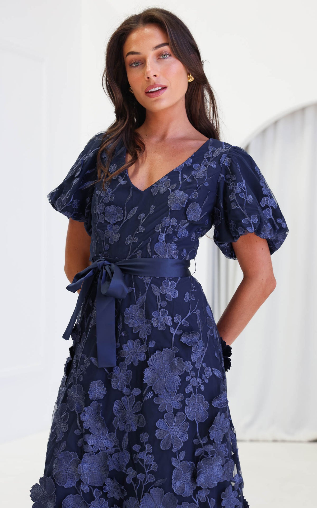 Peony Midi Dress - Navy Floral