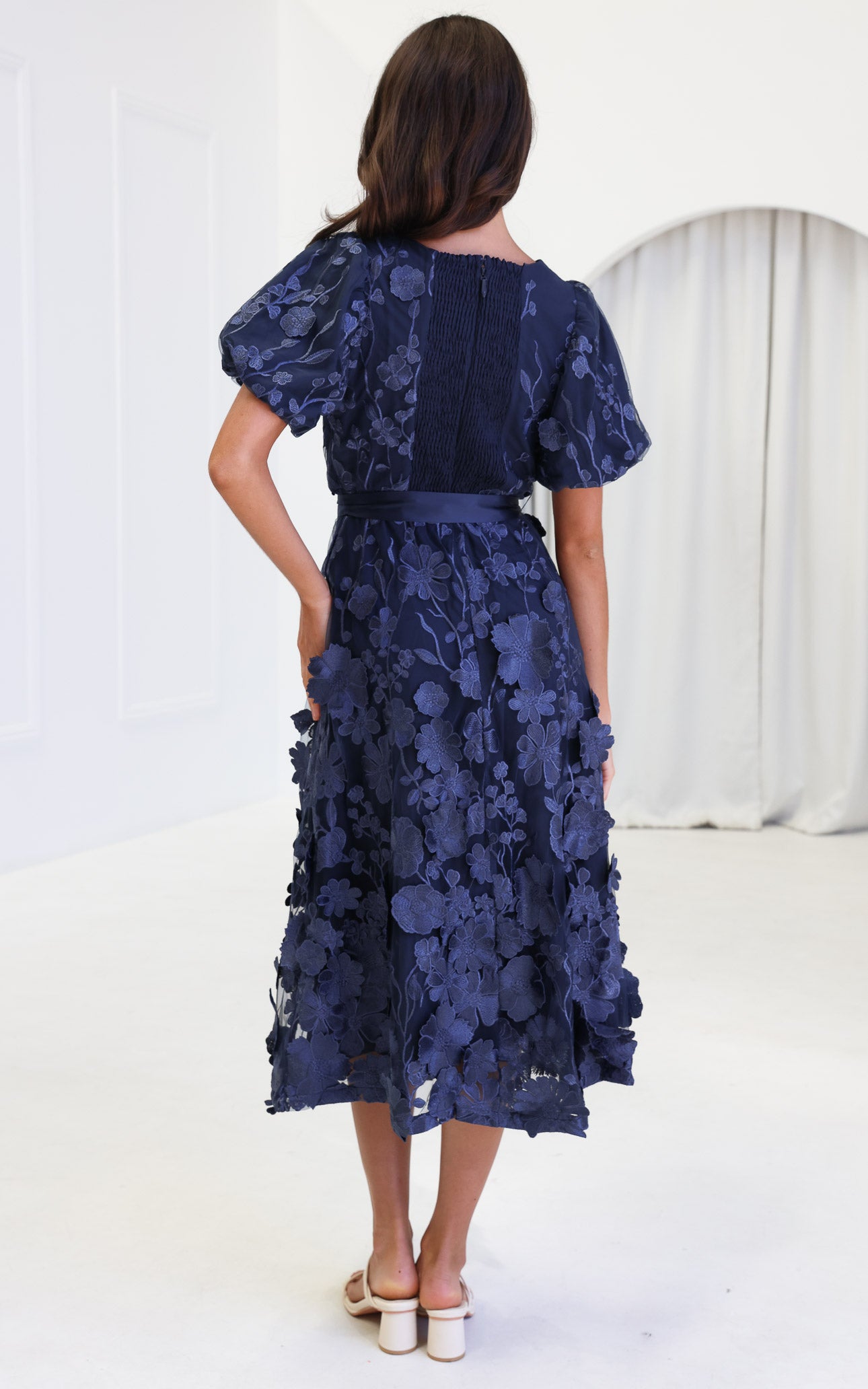 Peony Midi Dress - Navy Floral