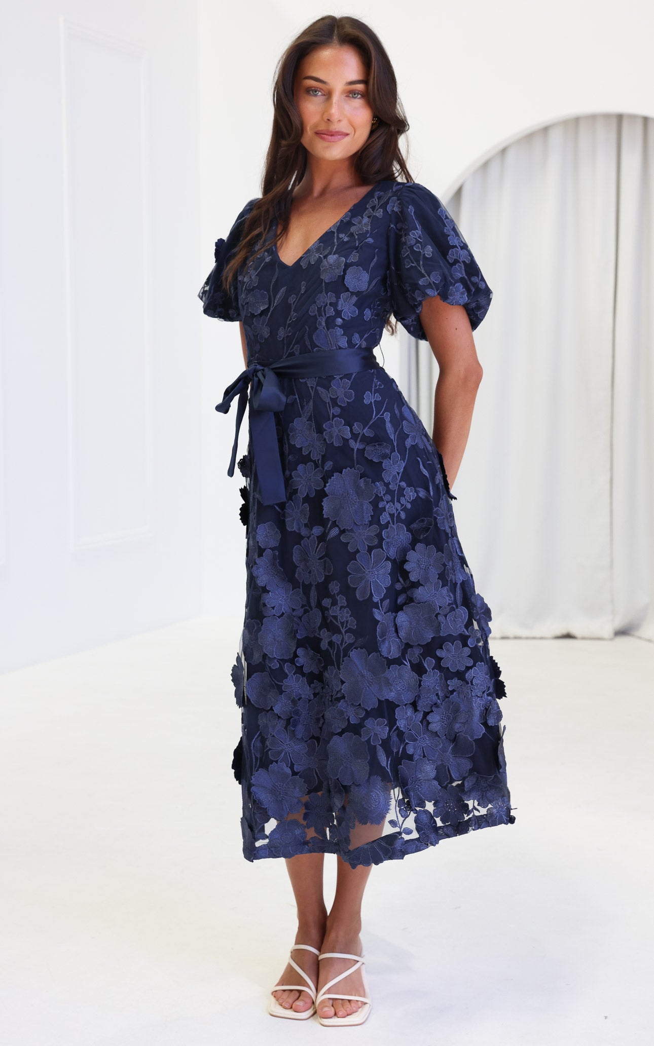 Peony Midi Dress - Navy Floral
