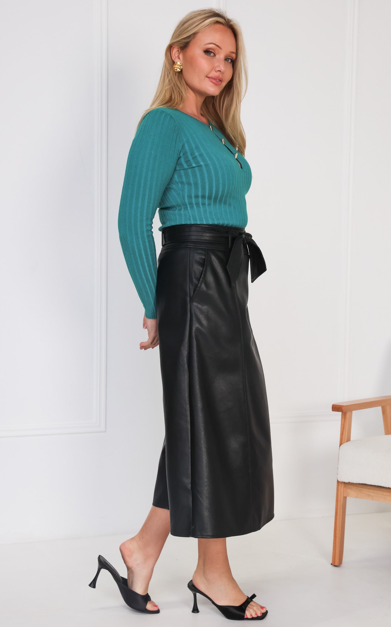 Percy Faux Leather Midi Skirt - Black