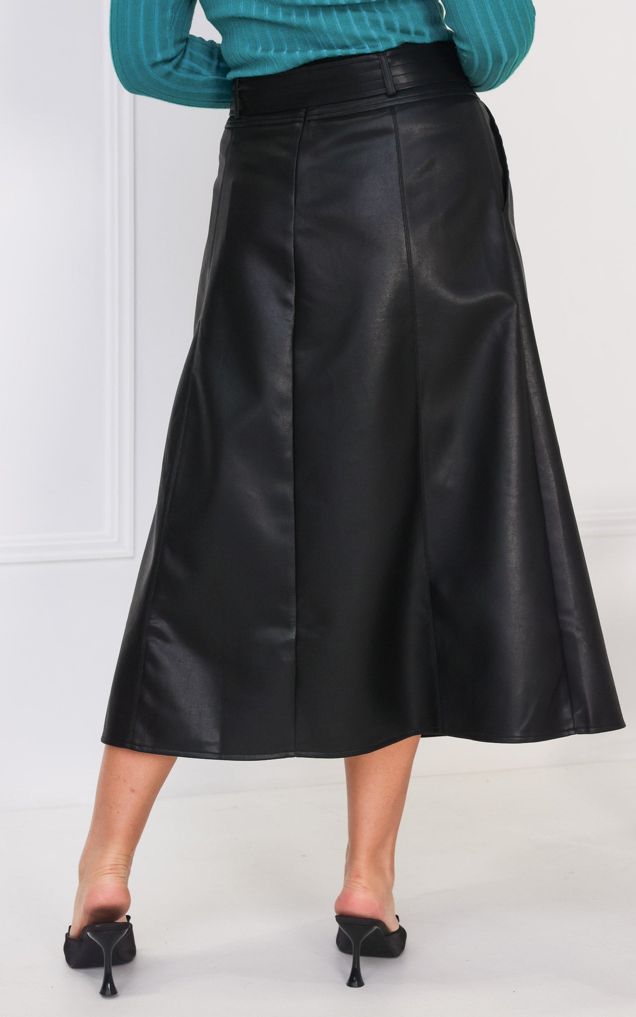 Percy Faux Leather Midi Skirt - Black