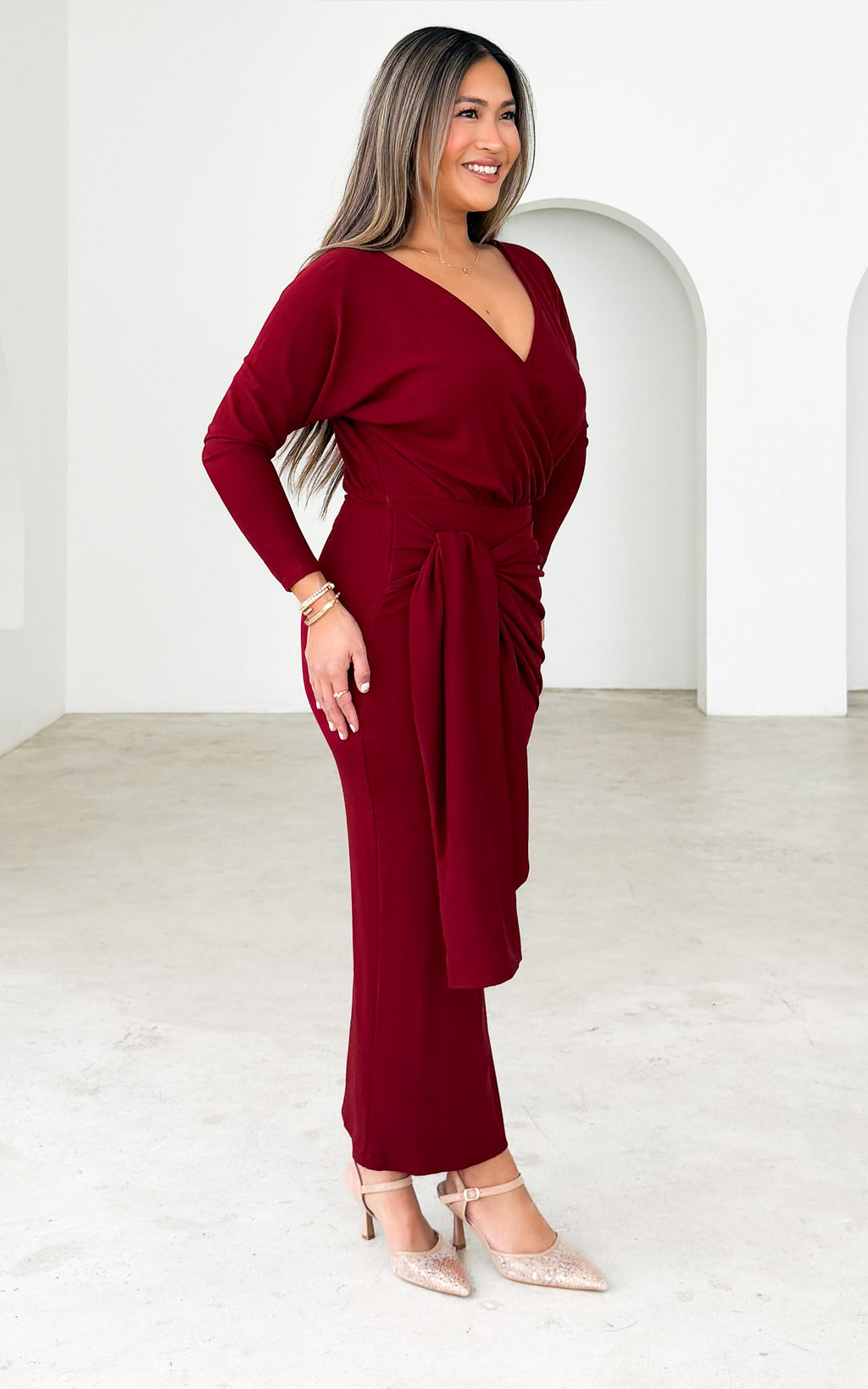 Perdita Long Sleeve Maxi Dress - Wine