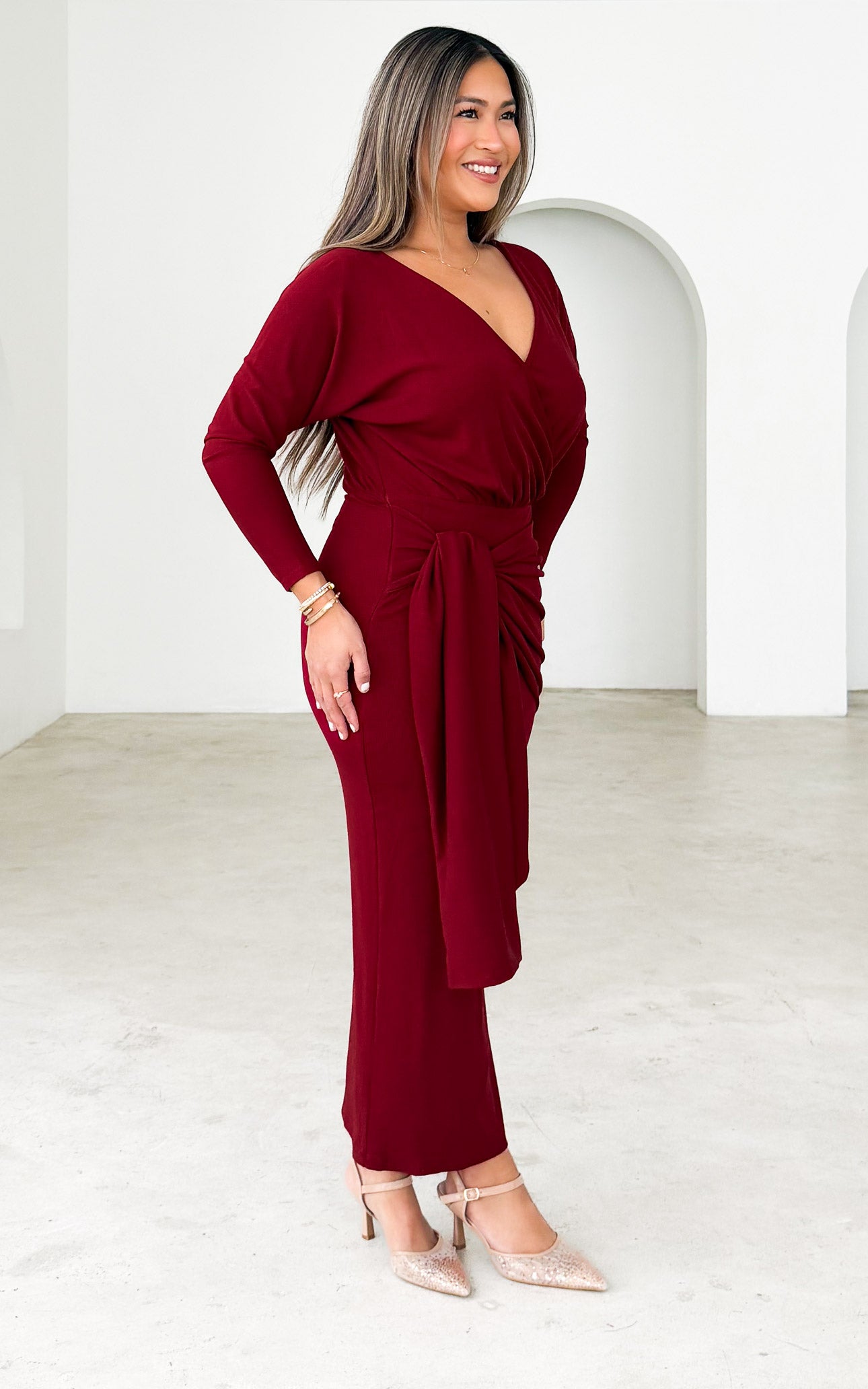 Perdita Long Sleeve Maxi Dress - Wine