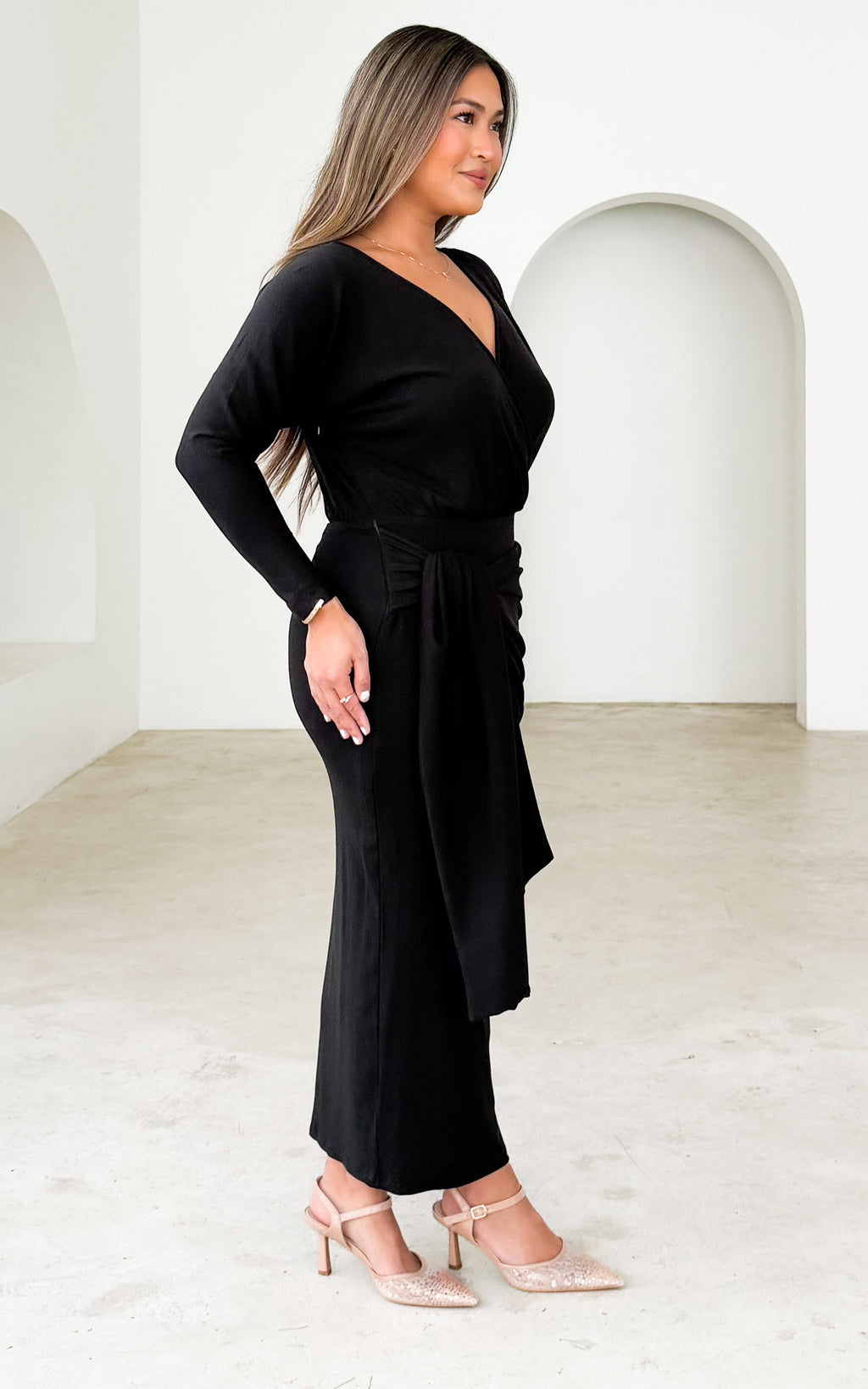 Perdita Long Sleeve Maxi Dress - Black