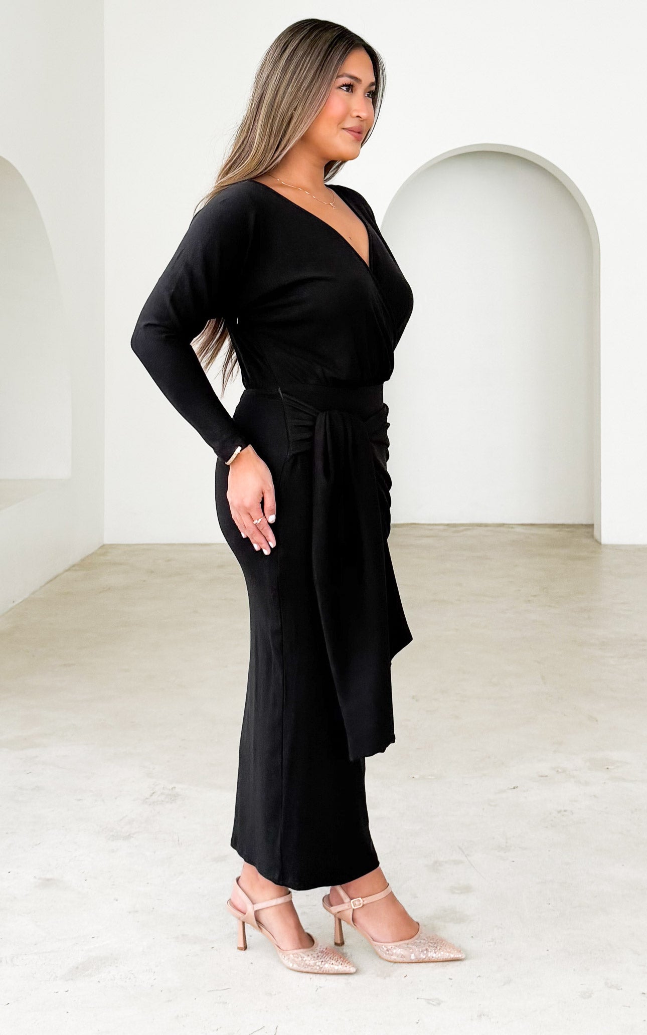 Perdita Long Sleeve Maxi Dress - Black