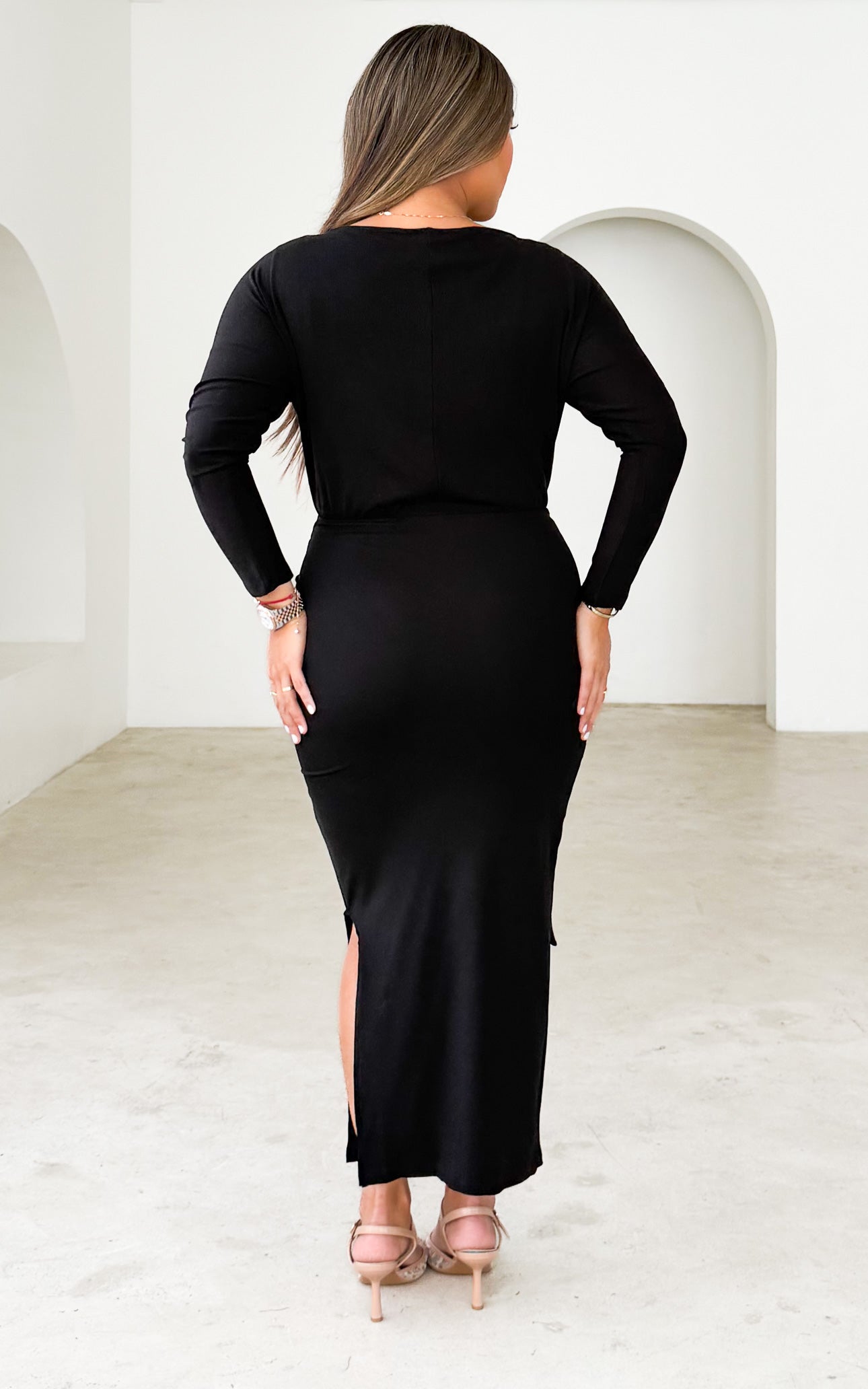 Perdita Long Sleeve Maxi Dress - Black