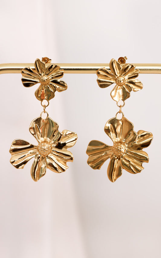Petalisse Drop Stud Earrings - Gold Flower