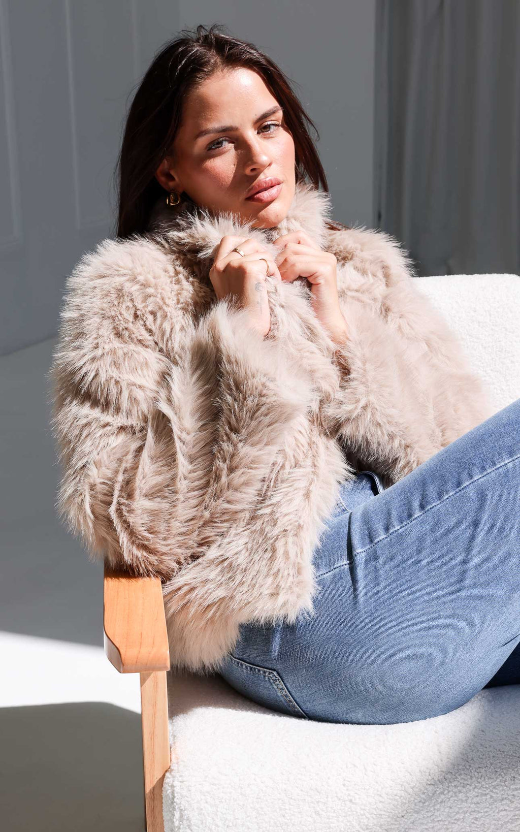 Philippa Faux Fur Jacket - Beige