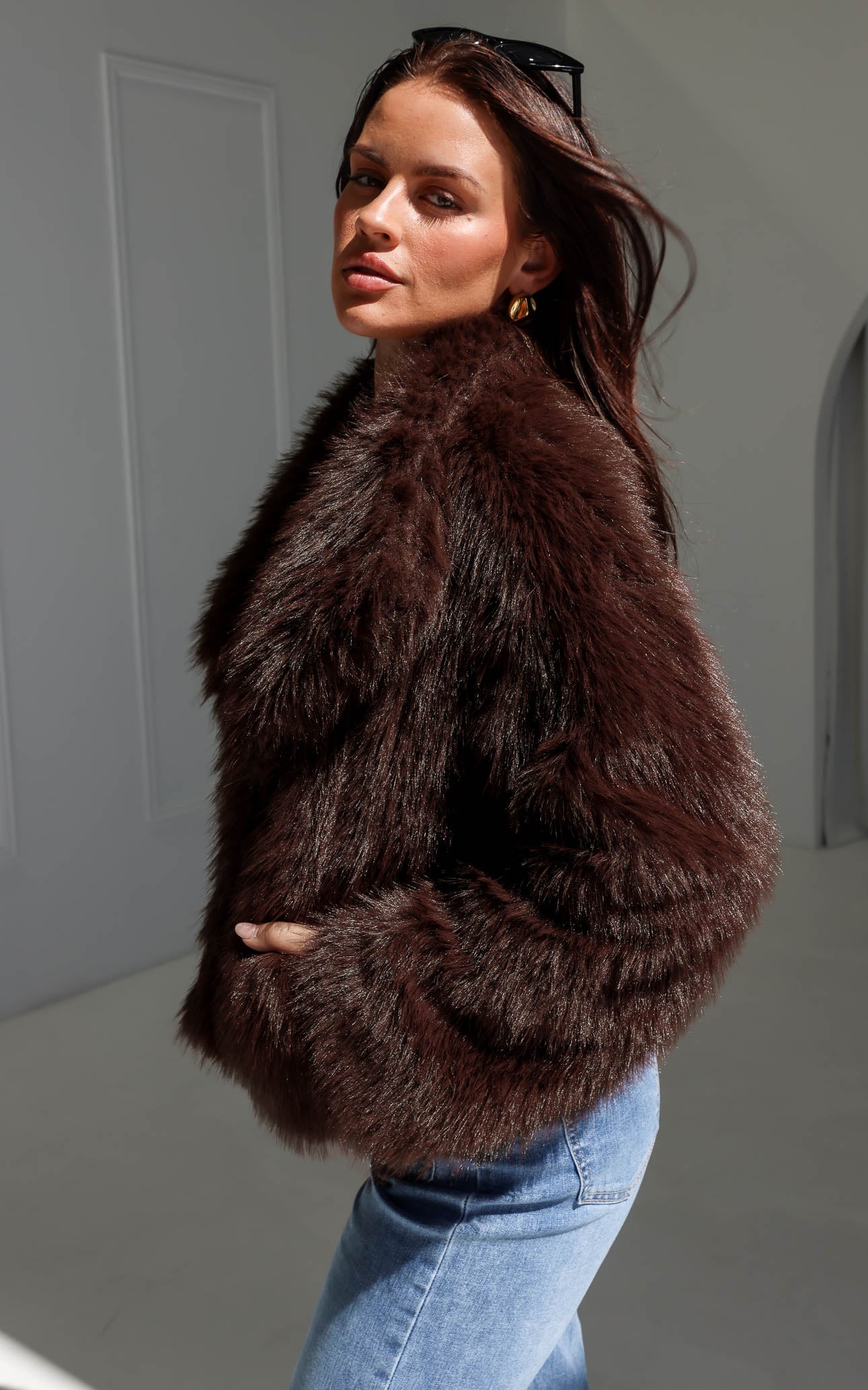 Philippa Faux Fur Jacket - Chocolate Brown