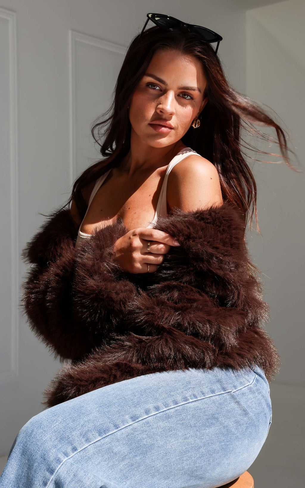 Philippa Faux Fur Jacket - Chocolate Brown
