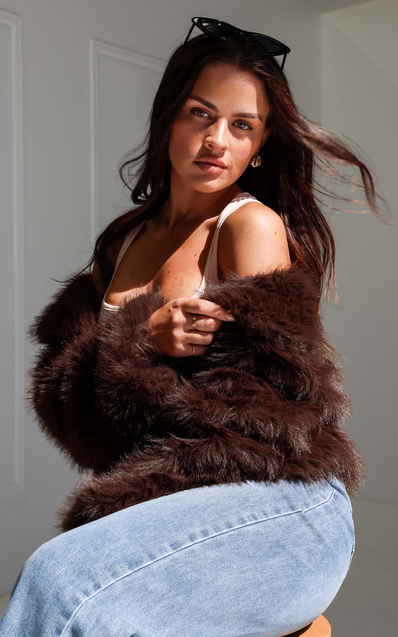 Philippa Faux Fur Jacket - Chocolate Brown