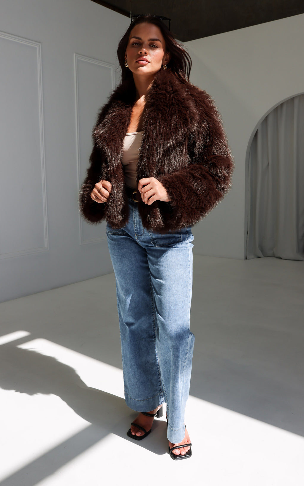 Philippa Faux Fur Jacket - Chocolate Brown