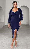 Piazza Knit Midi Dress - Navy Blue White