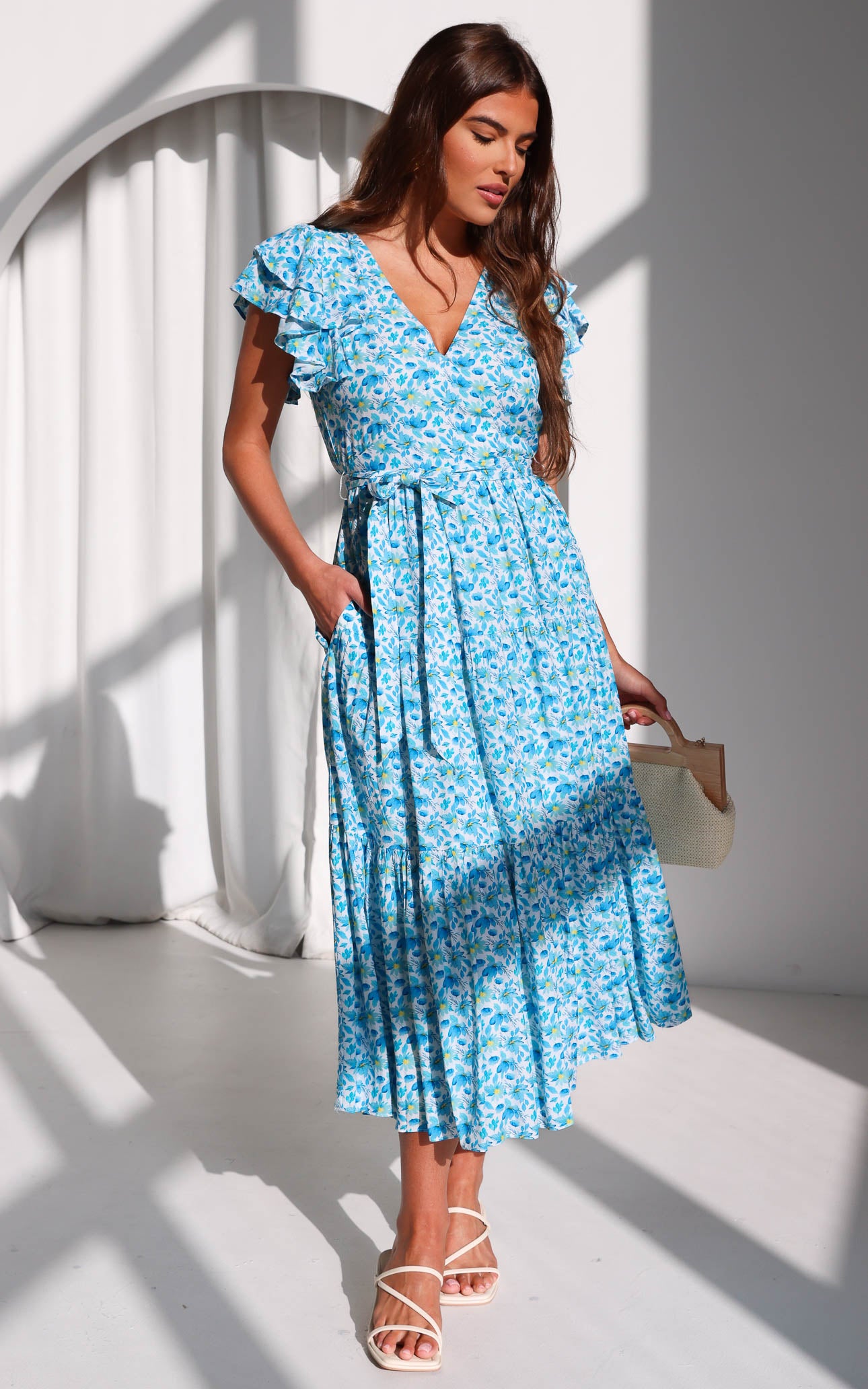 Poeselle Maxi Dress - White Blue Floral