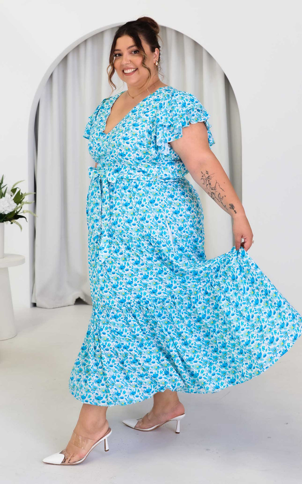 Poeselle Maxi Dress - White Blue Floral