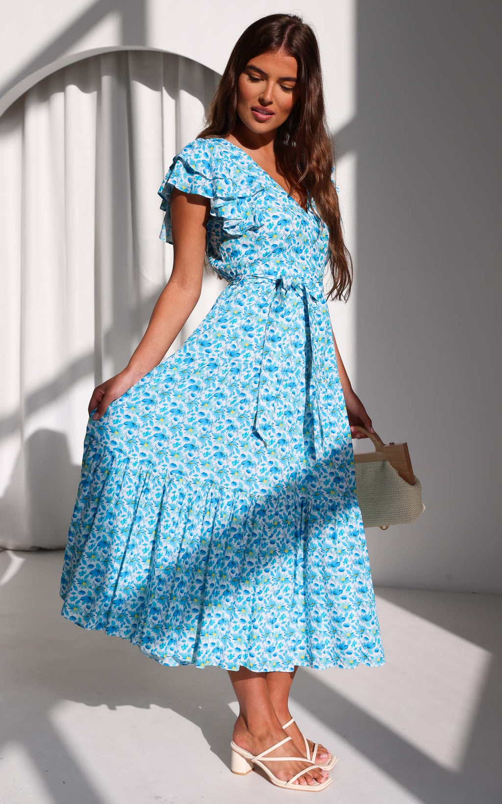 Poeselle Maxi Dress - White Blue Floral