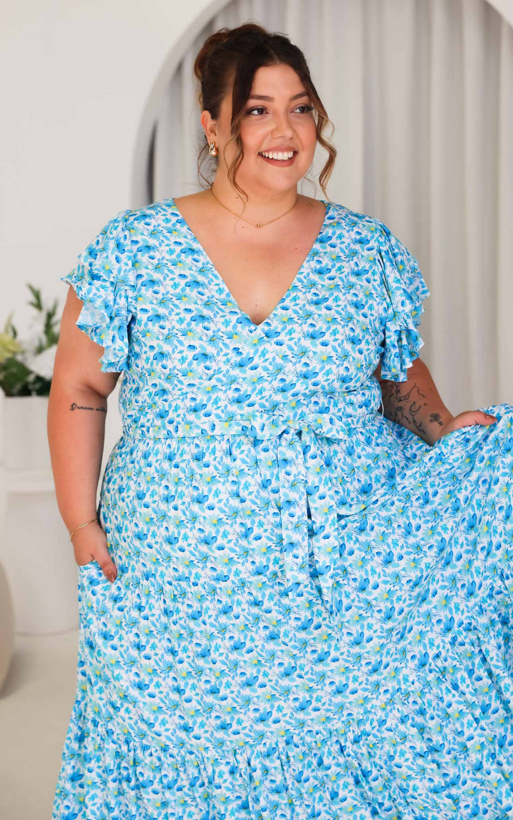 Poeselle Maxi Dress - White Blue Floral