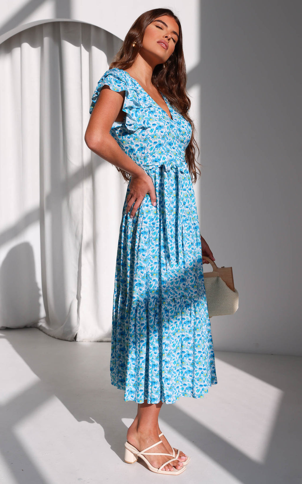 Poeselle Maxi Dress - White Blue Floral