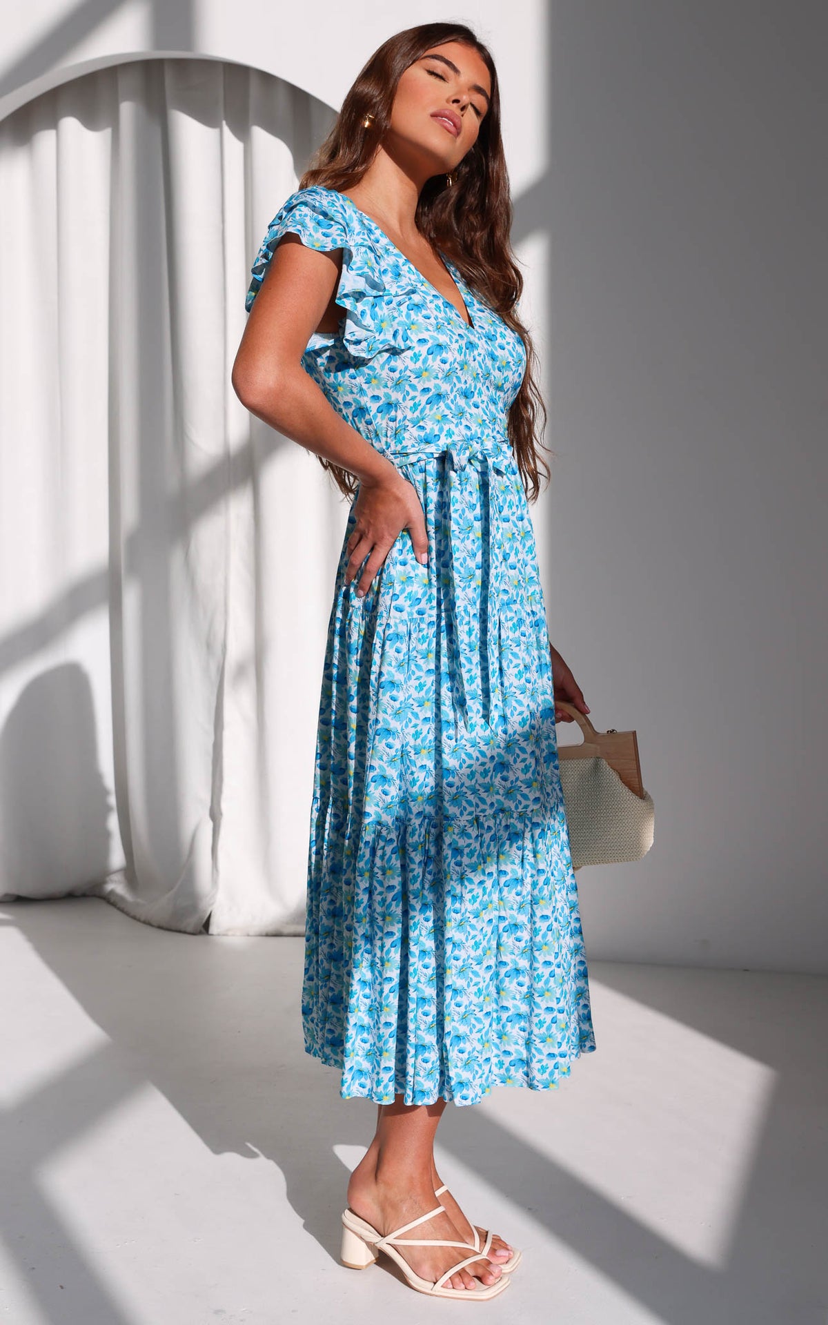 Poeselle Maxi Dress - White Blue Floral