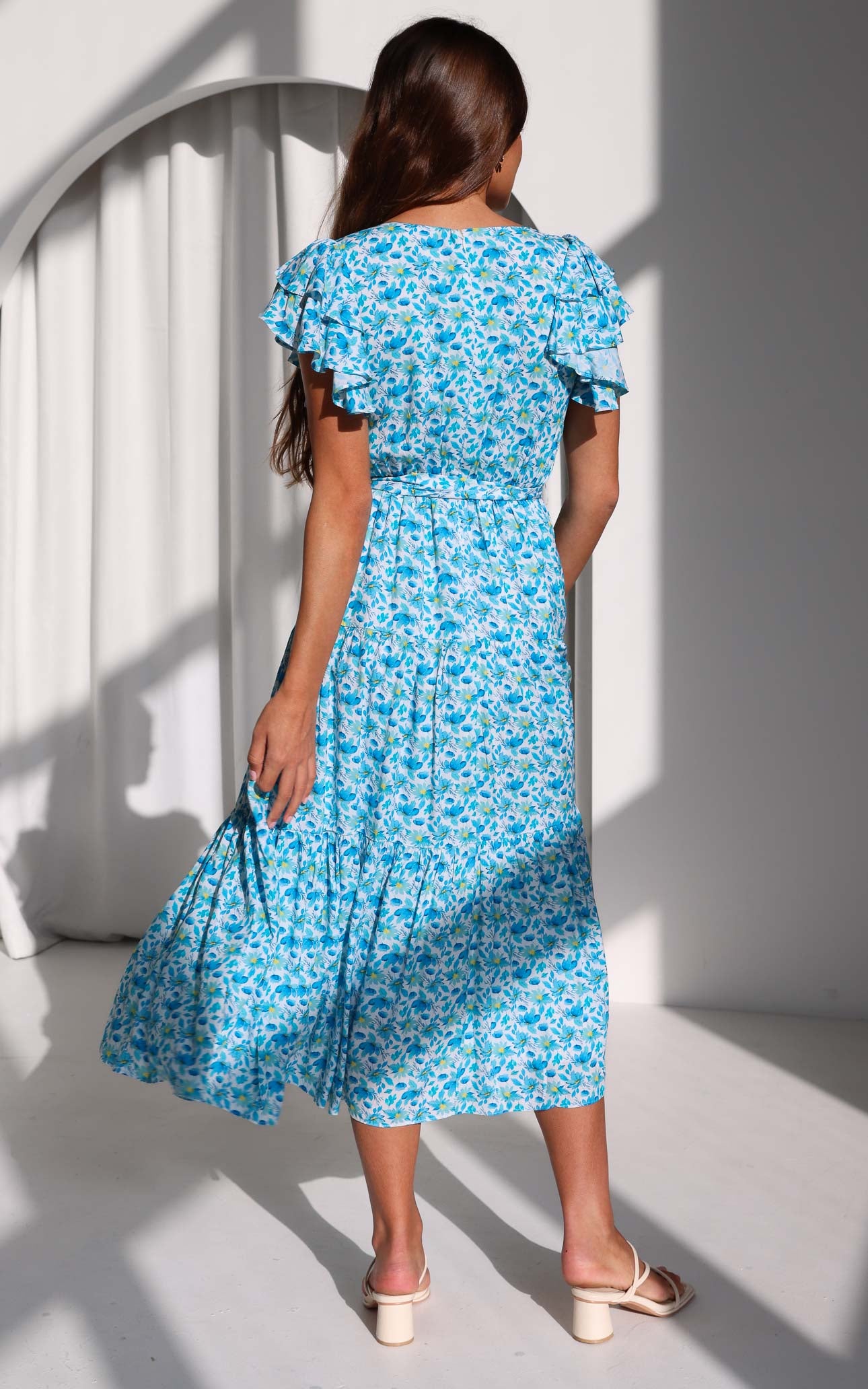 Poeselle Maxi Dress - White Blue Floral