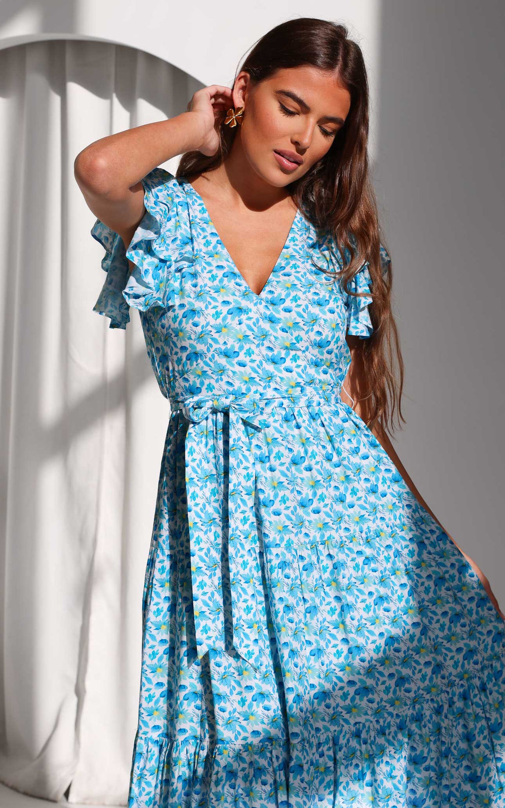 Poeselle Maxi Dress - White Blue Floral