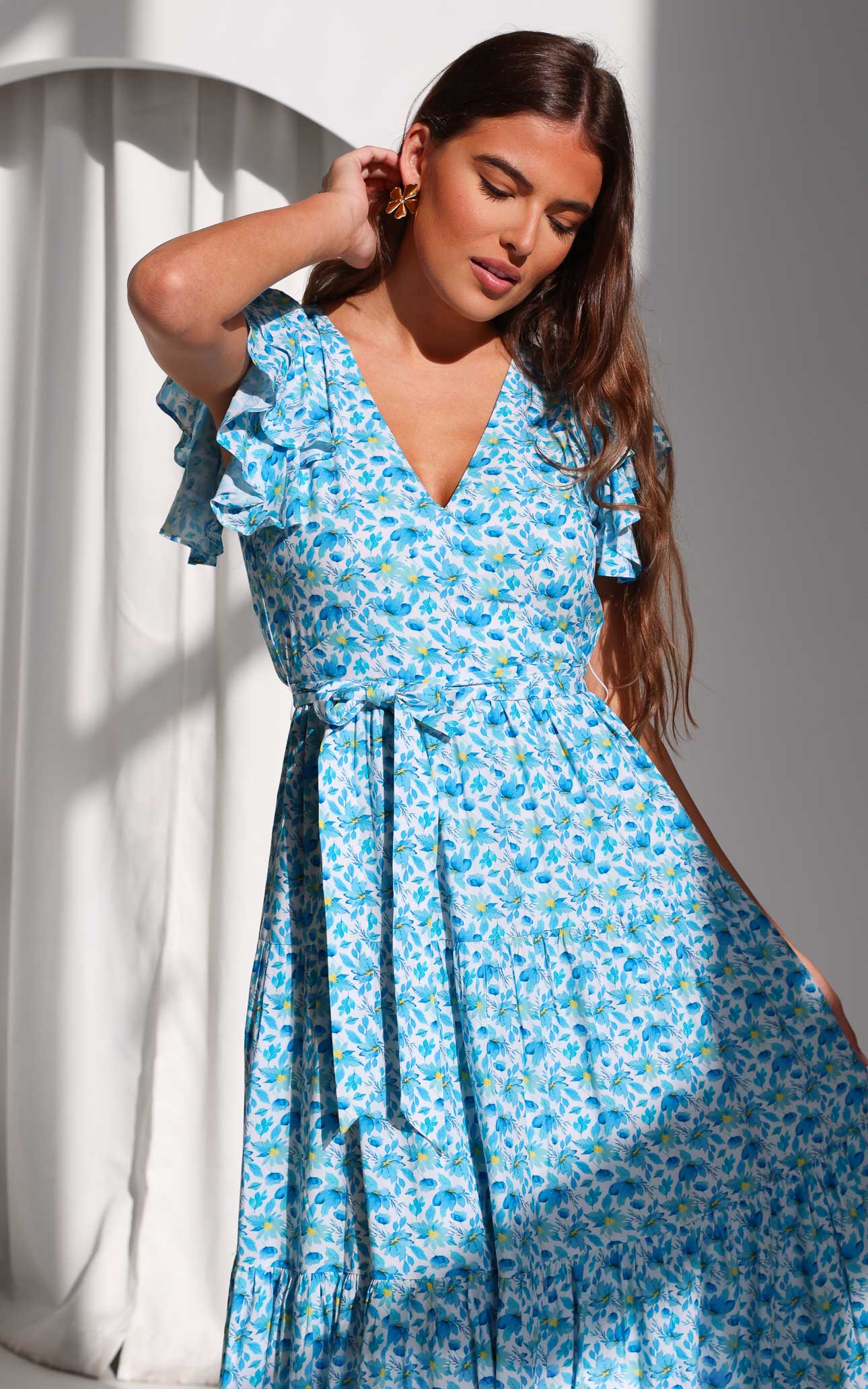 Poeselle Maxi Dress - White Blue Floral