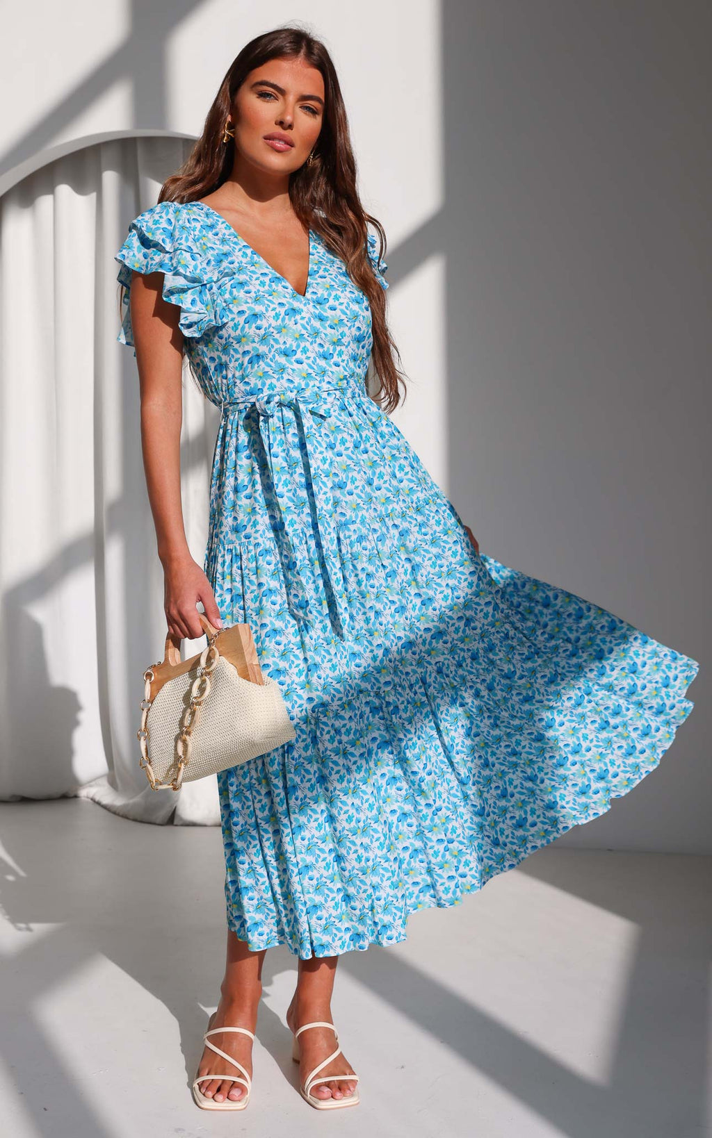 Poeselle Maxi Dress - White Blue Floral
