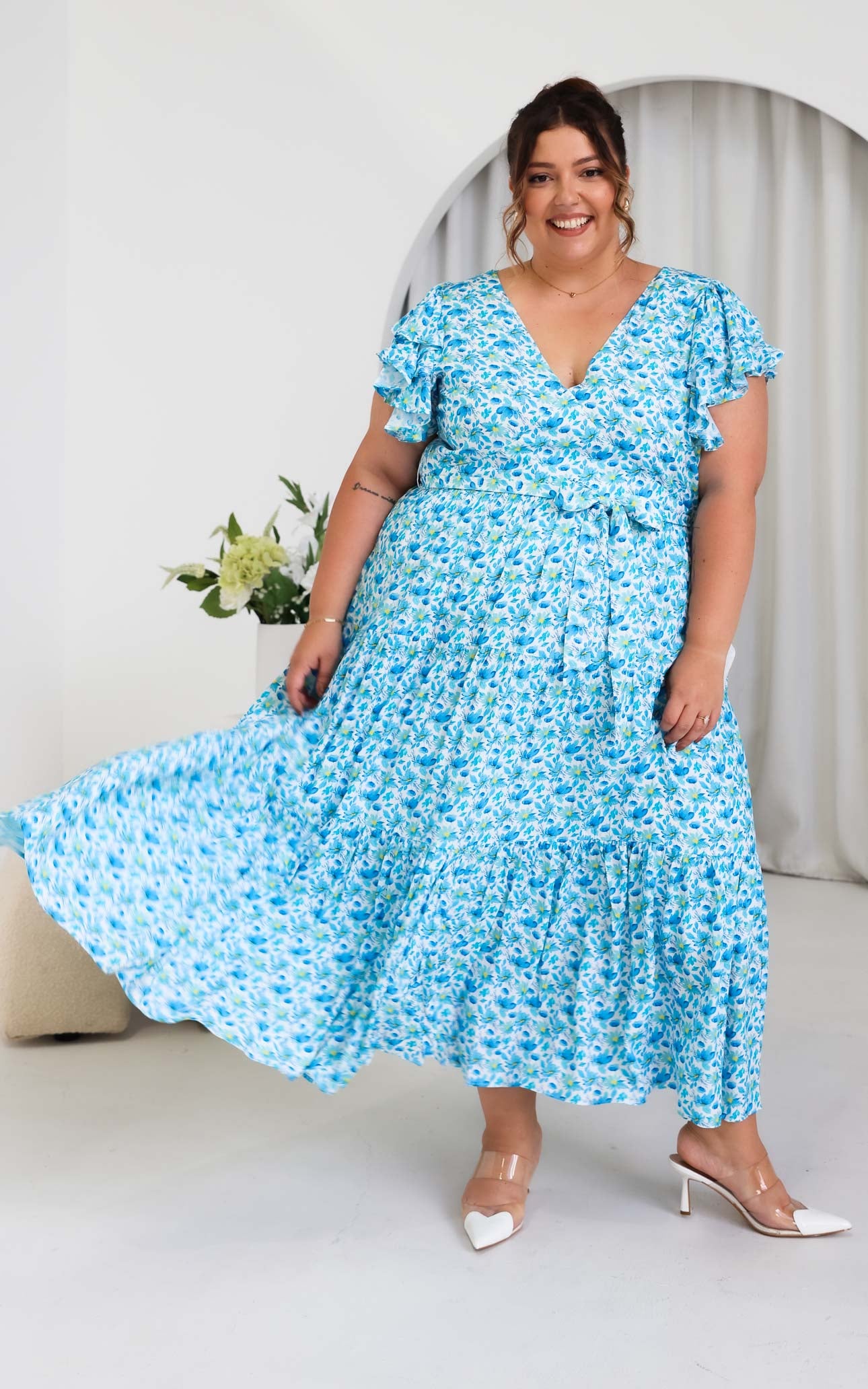 Poeselle Maxi Dress - White Blue Floral