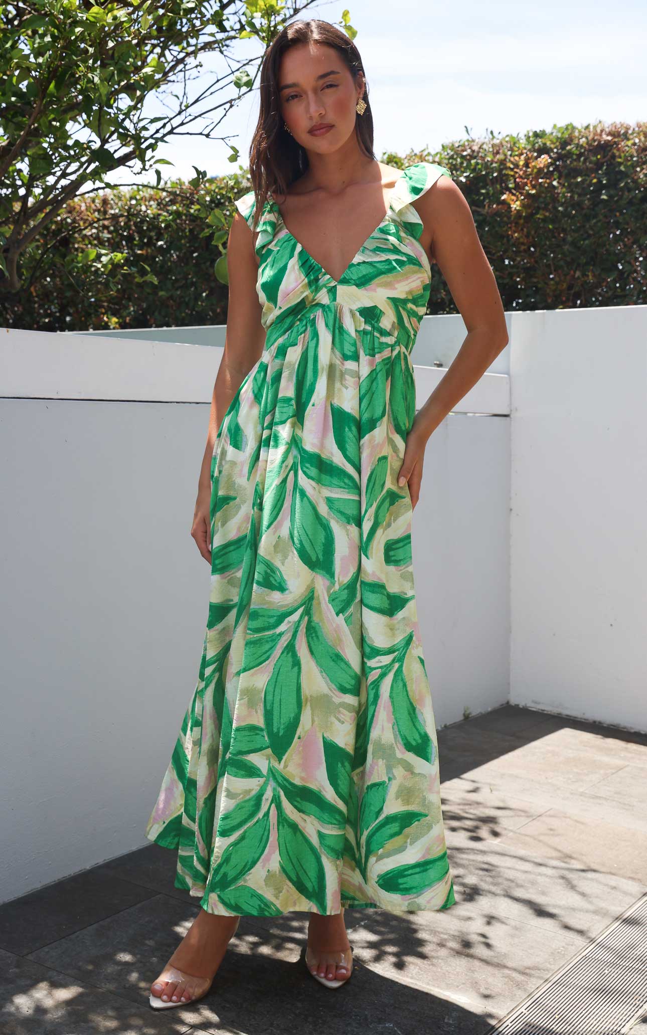 Polly Maxi Dress - Green Beige Multi Print